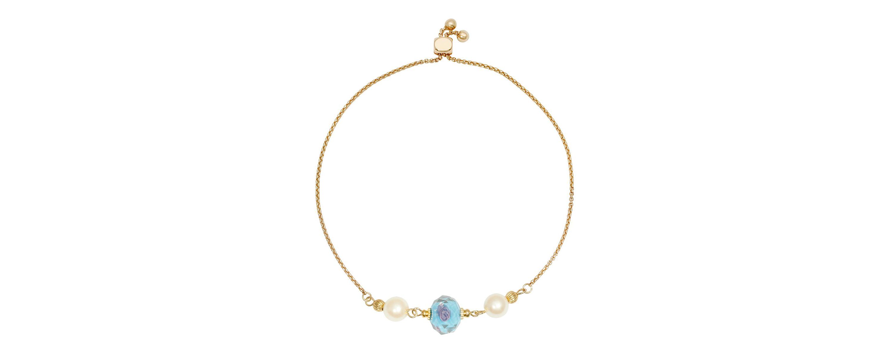 Gold Tone Clear Crystal Olivine Flower And Faux Pearl Bracelet