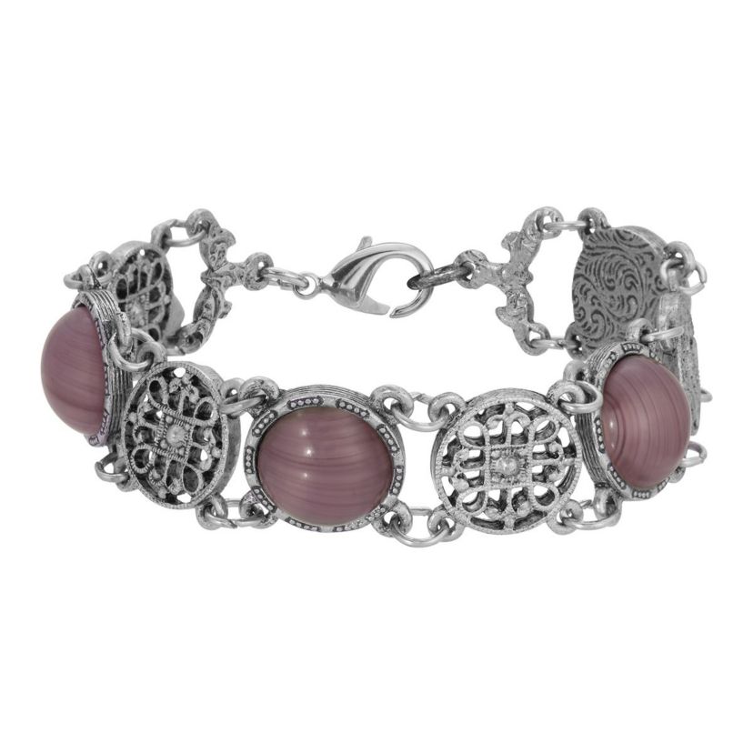 Peweter Round Amy Quartz Glass Multi Loop Round Filigree Bracelet