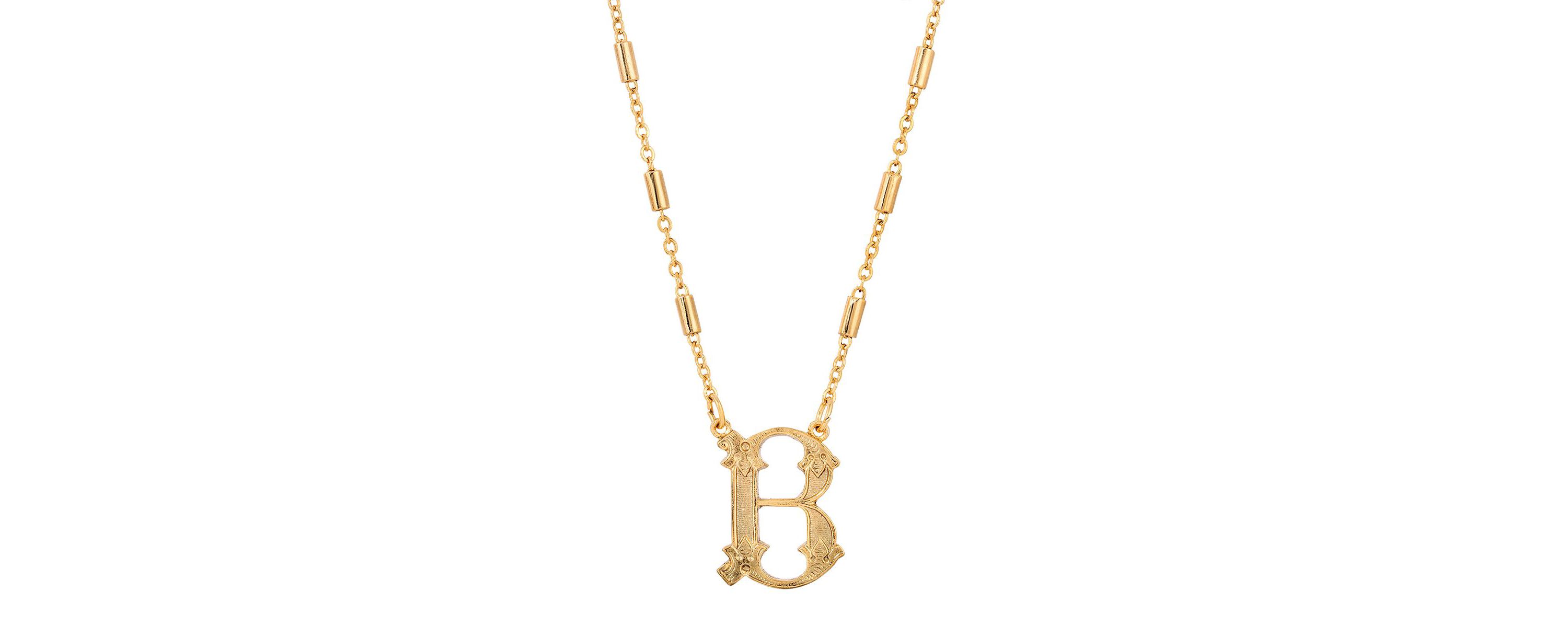 Gold Tone Initial Necklace 15" Adj