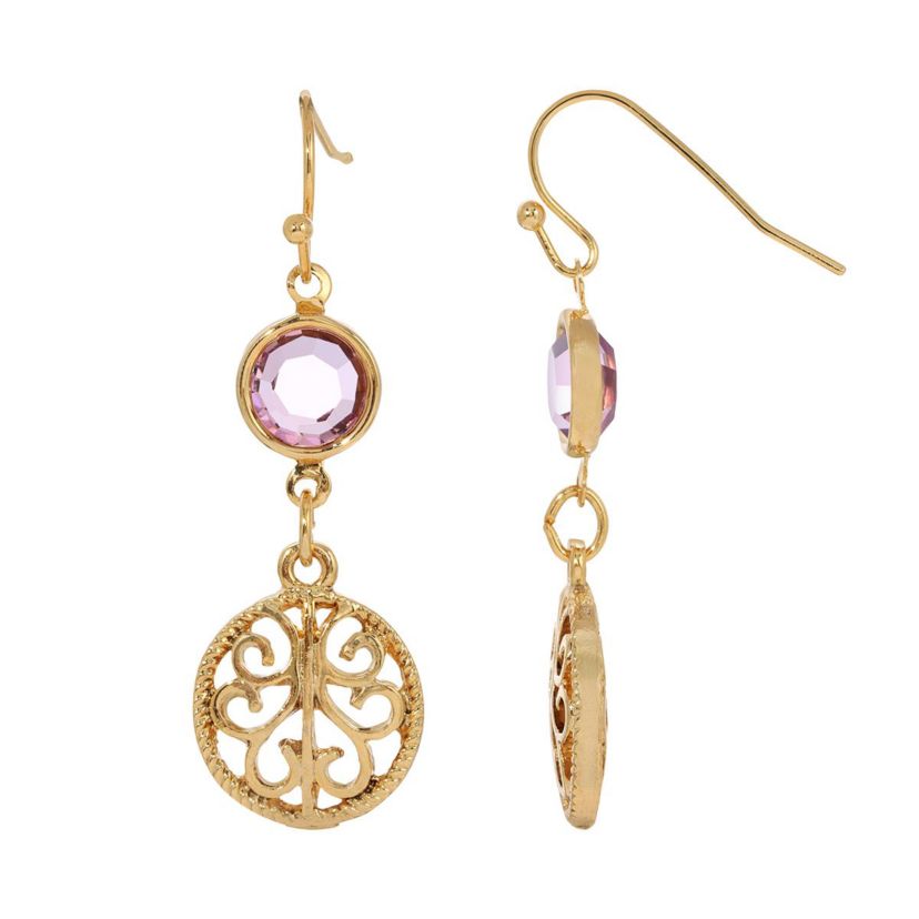 Gold Tone Lt Purple Filigree Earrings