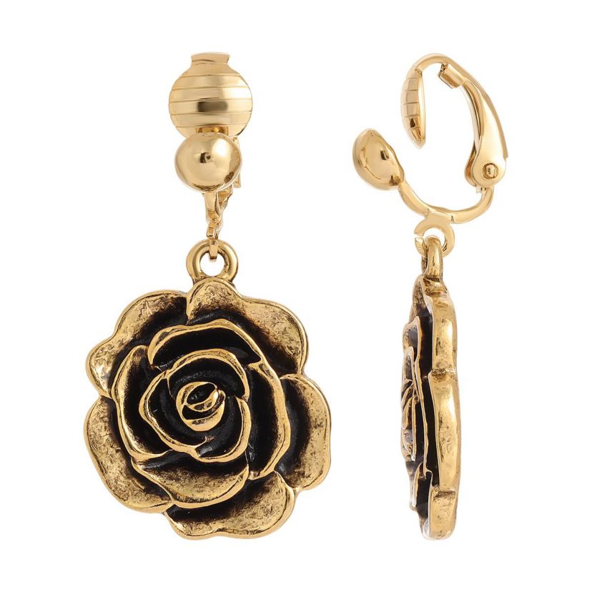 Gold Tone Flower Clip Earrings