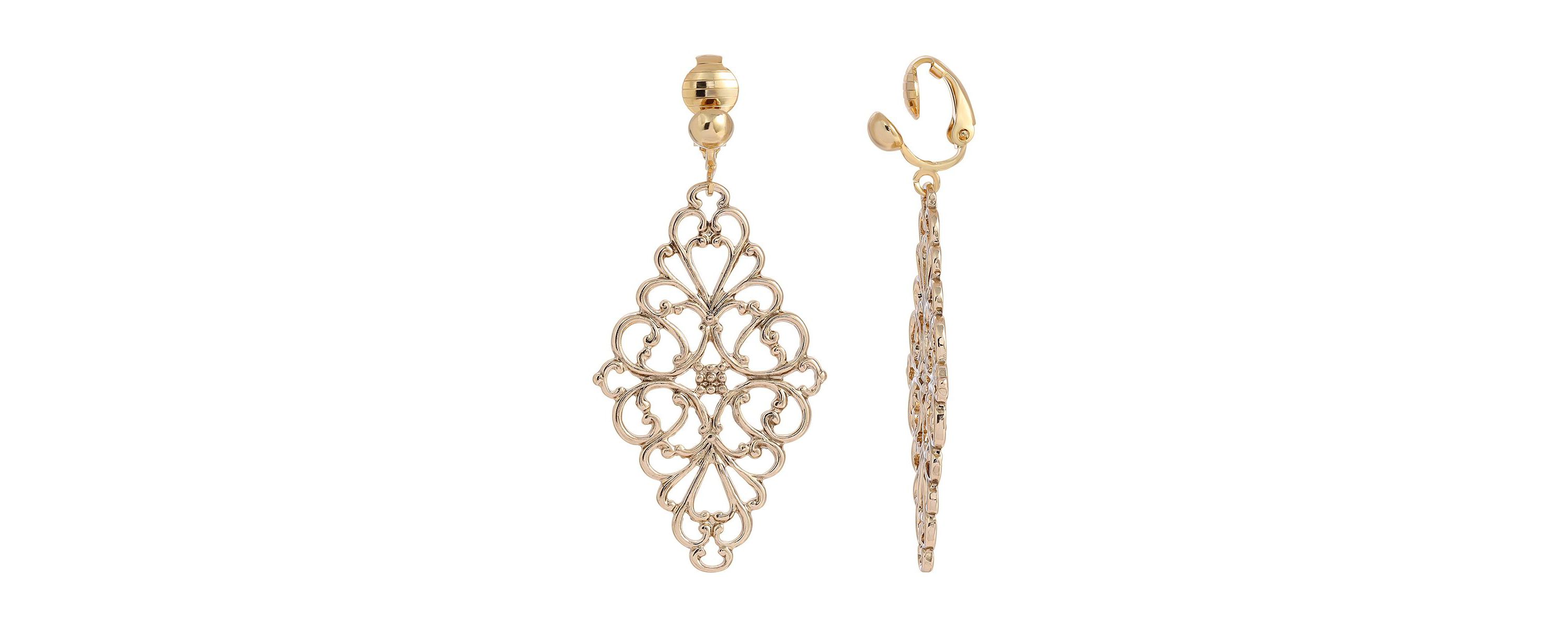 Filigree Diamond Shape Clip Earrings