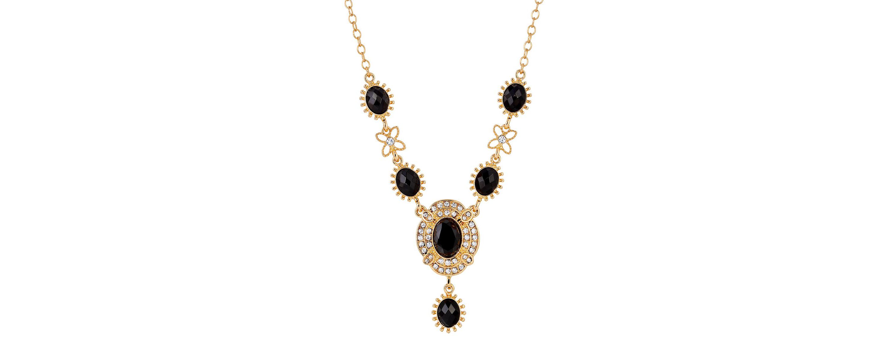 Gold Tone Stone Collar Necklace 16" adj