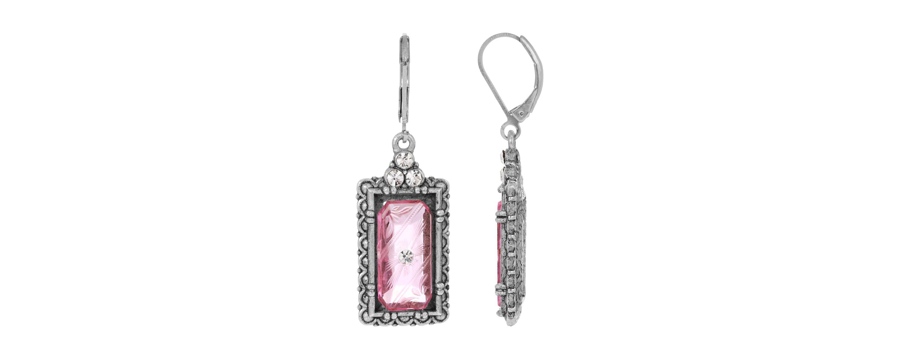 Pewter/Silver Tone Yellow Topaz And Crystal Stone Earrings