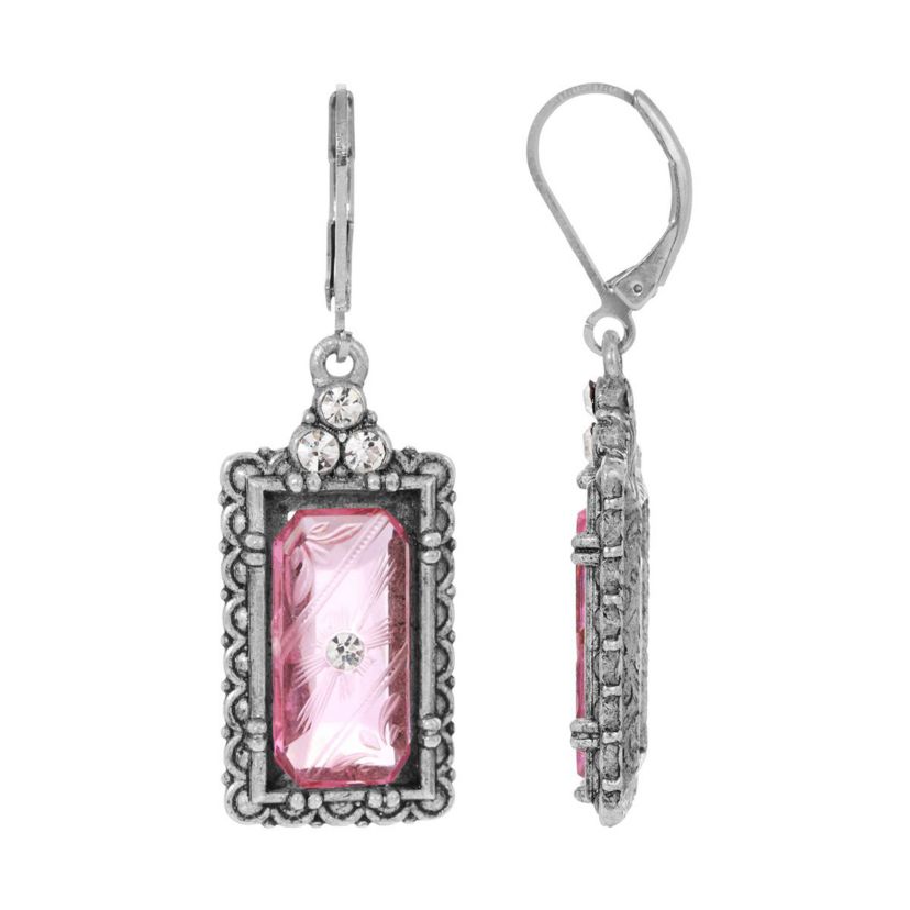 Pewter/Silver Tone Yellow Topaz And Crystal Stone Earrings