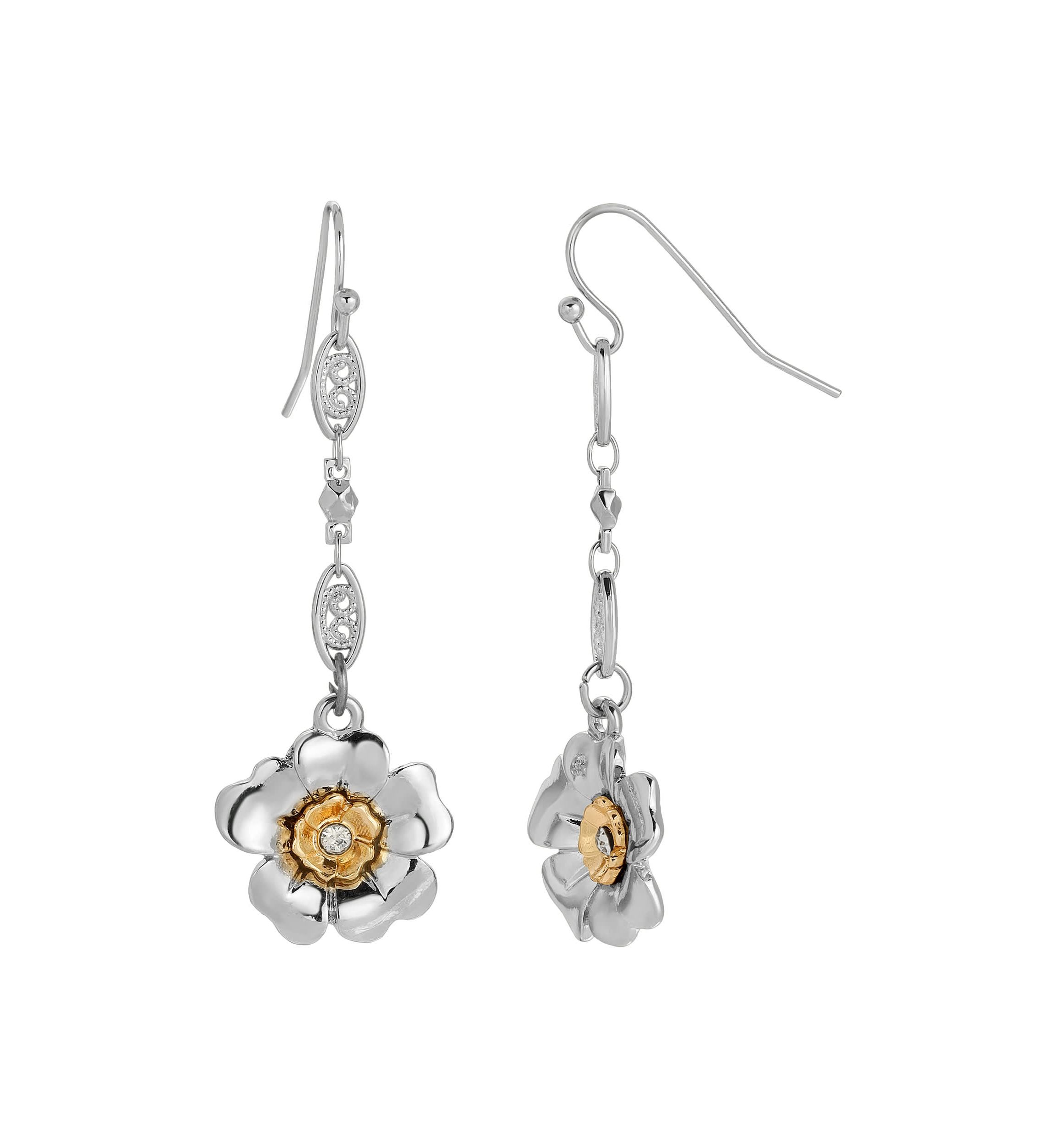 Two-tone Crystal Flower Drop Earring