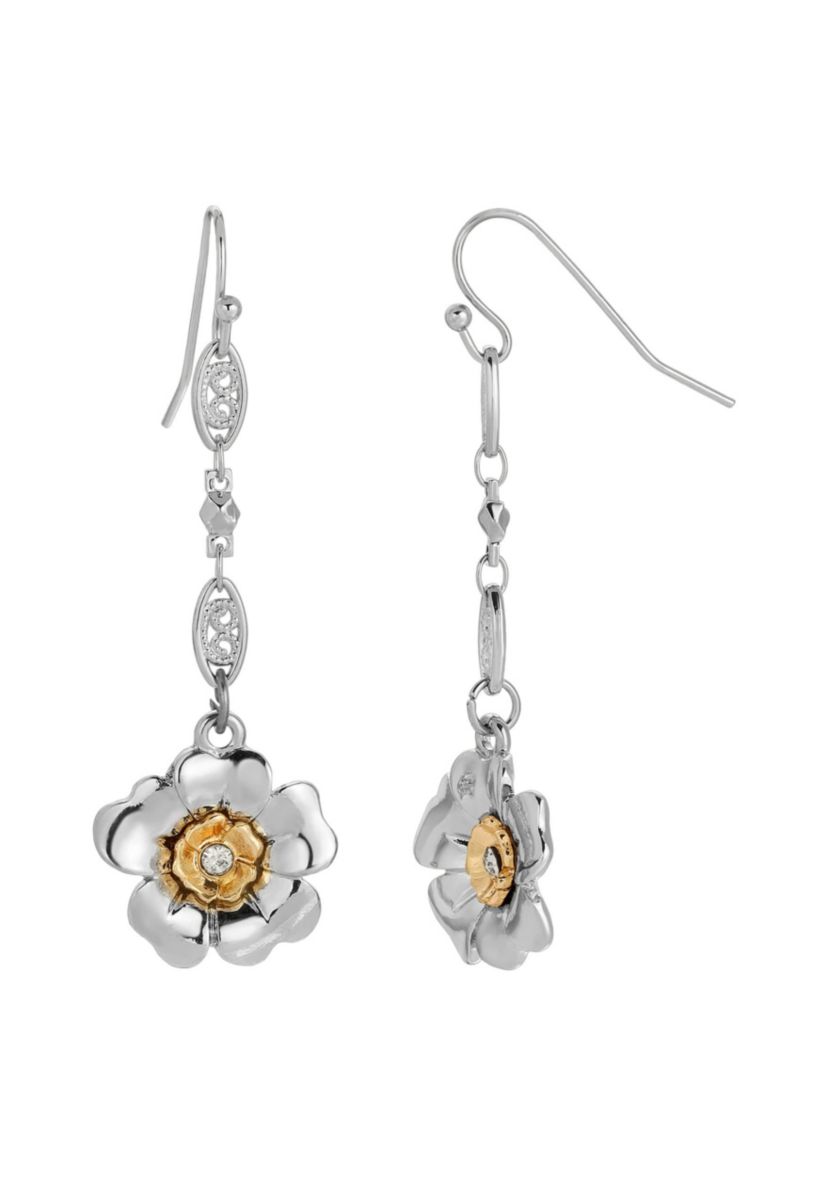Two-tone Crystal Flower Drop Earring
