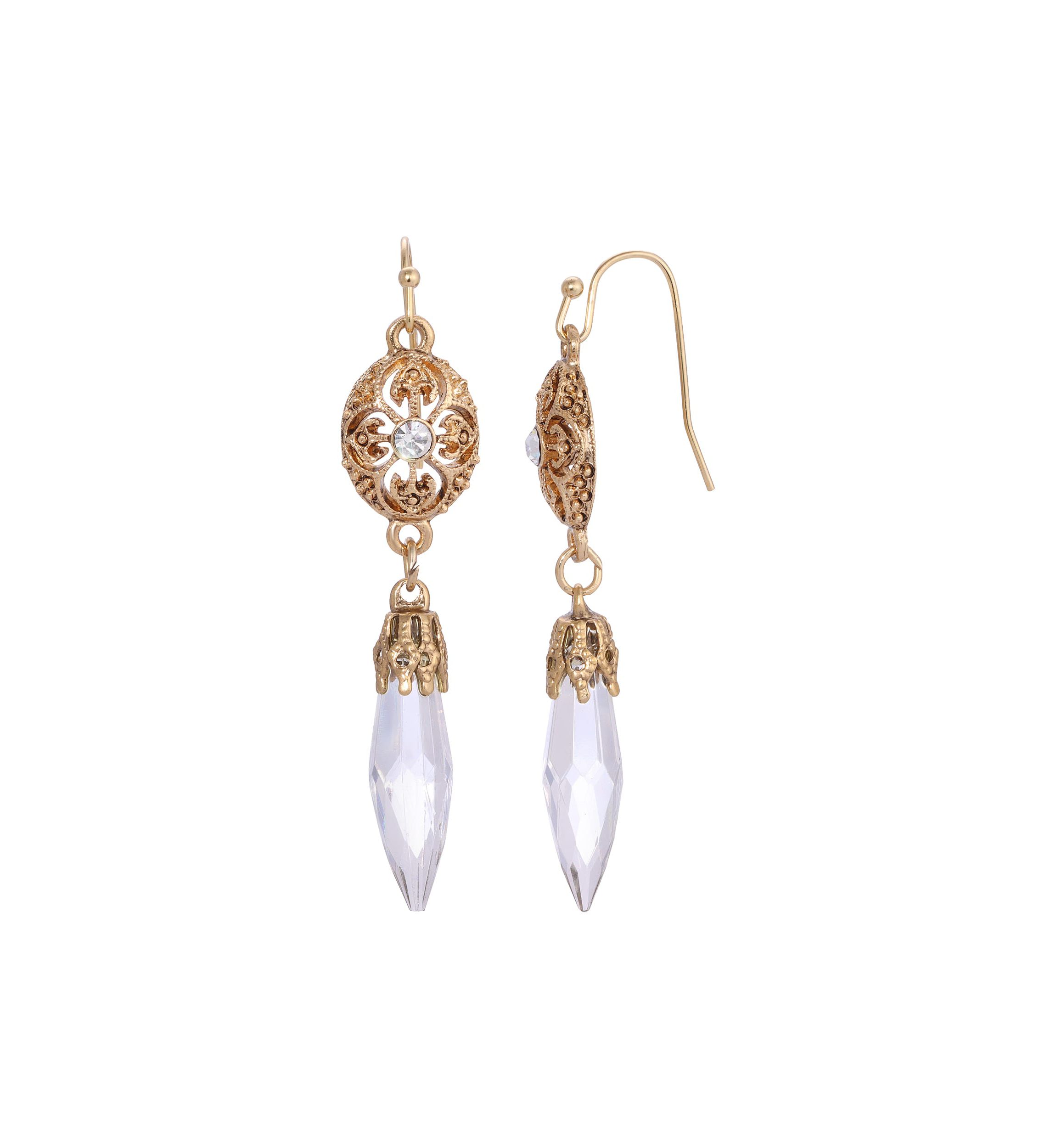 Gold-tone Crystal Acrylic Icicle Drop Earrings