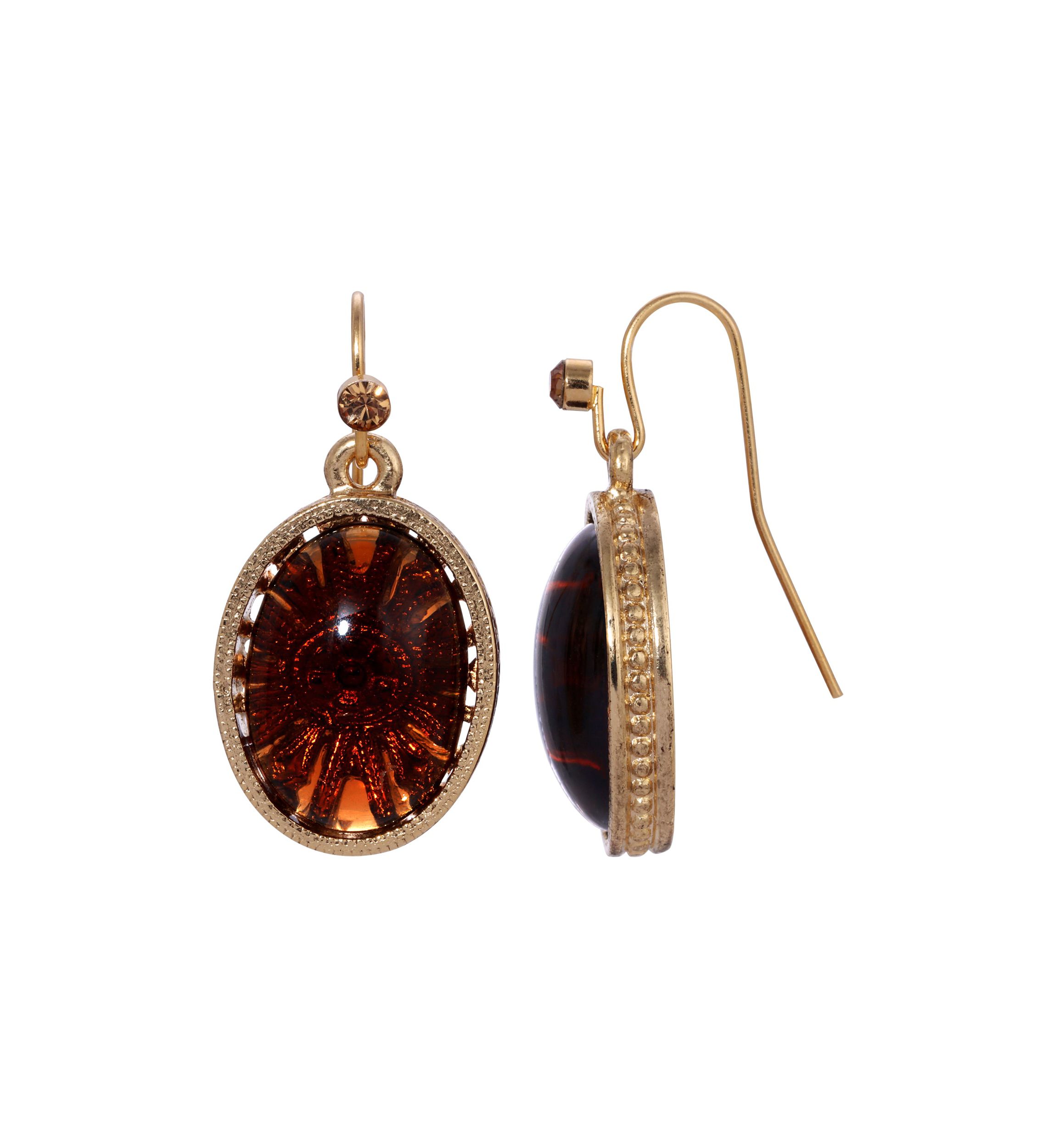 Gold-tone Oval Glass Drop Earrings