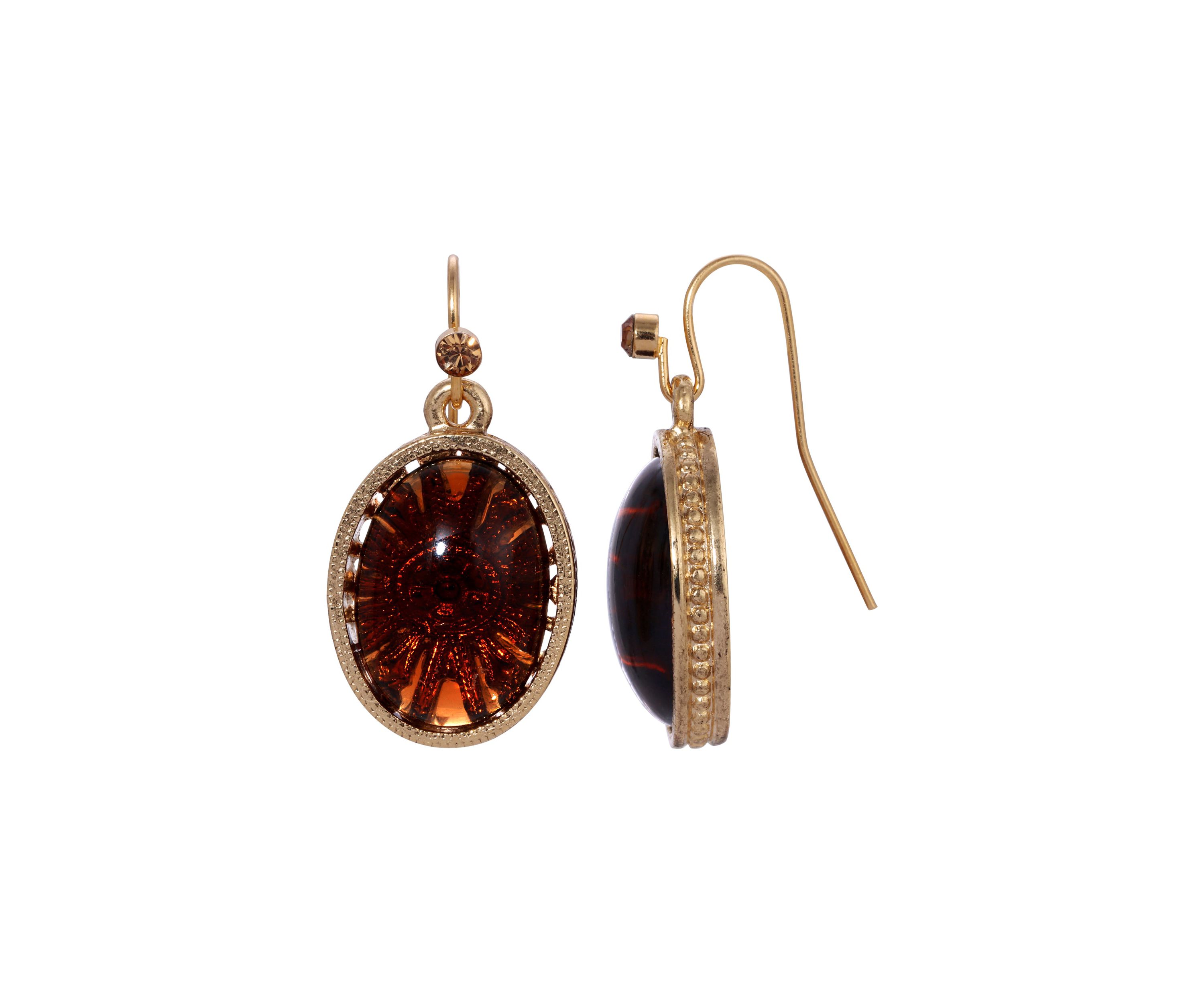 Gold-tone Oval Glass Drop Earrings