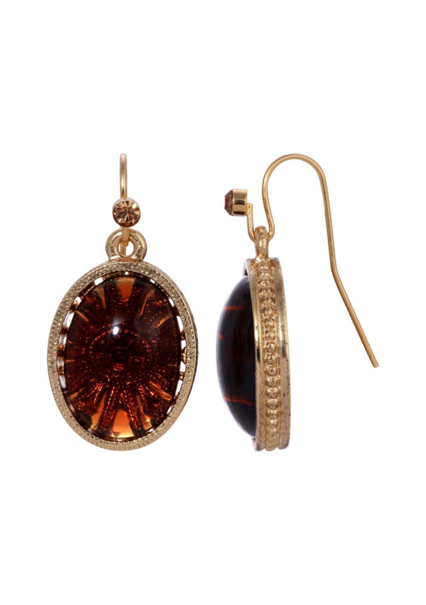 Gold-tone Oval Glass Drop Earrings