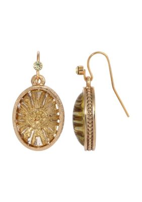 Gold-tone Oval Glass Drop Earrings