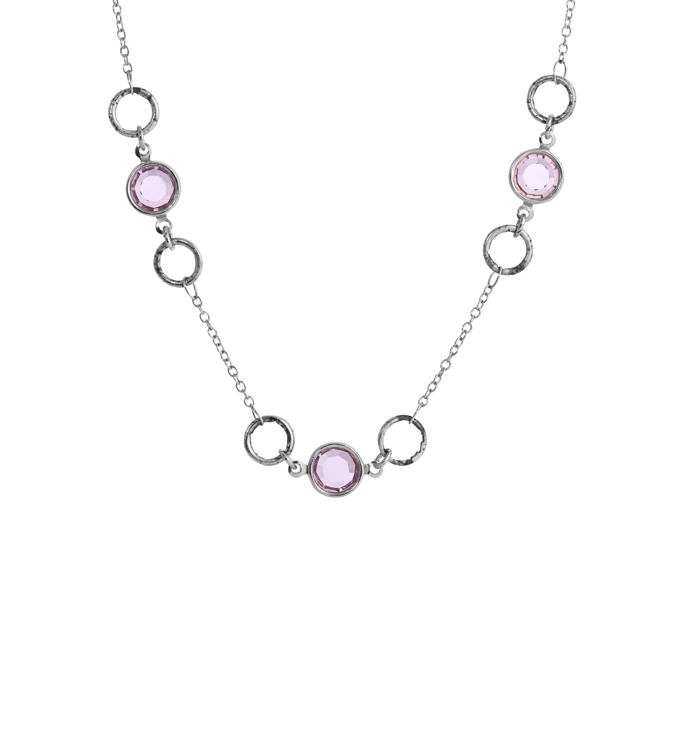 Purple Crystal Channel Set Strand Necklace 16"