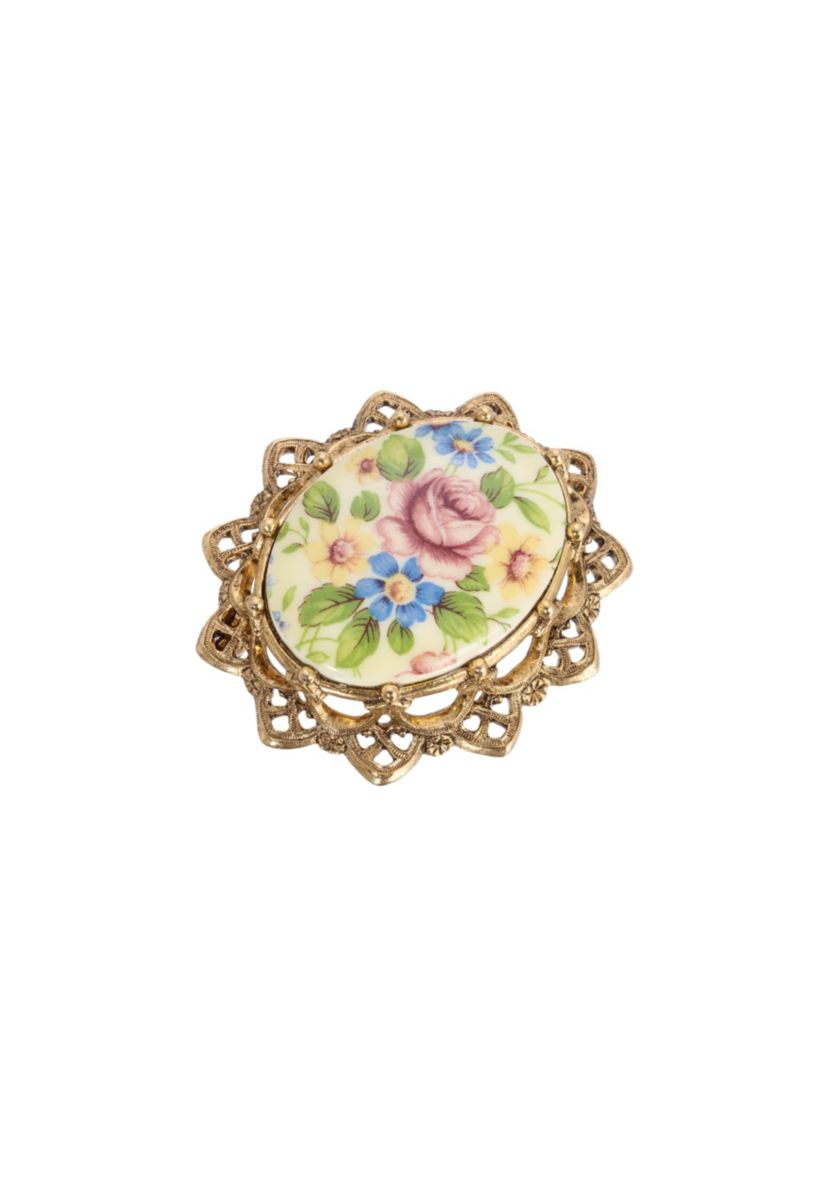 Oval Filigree Floral Brooch