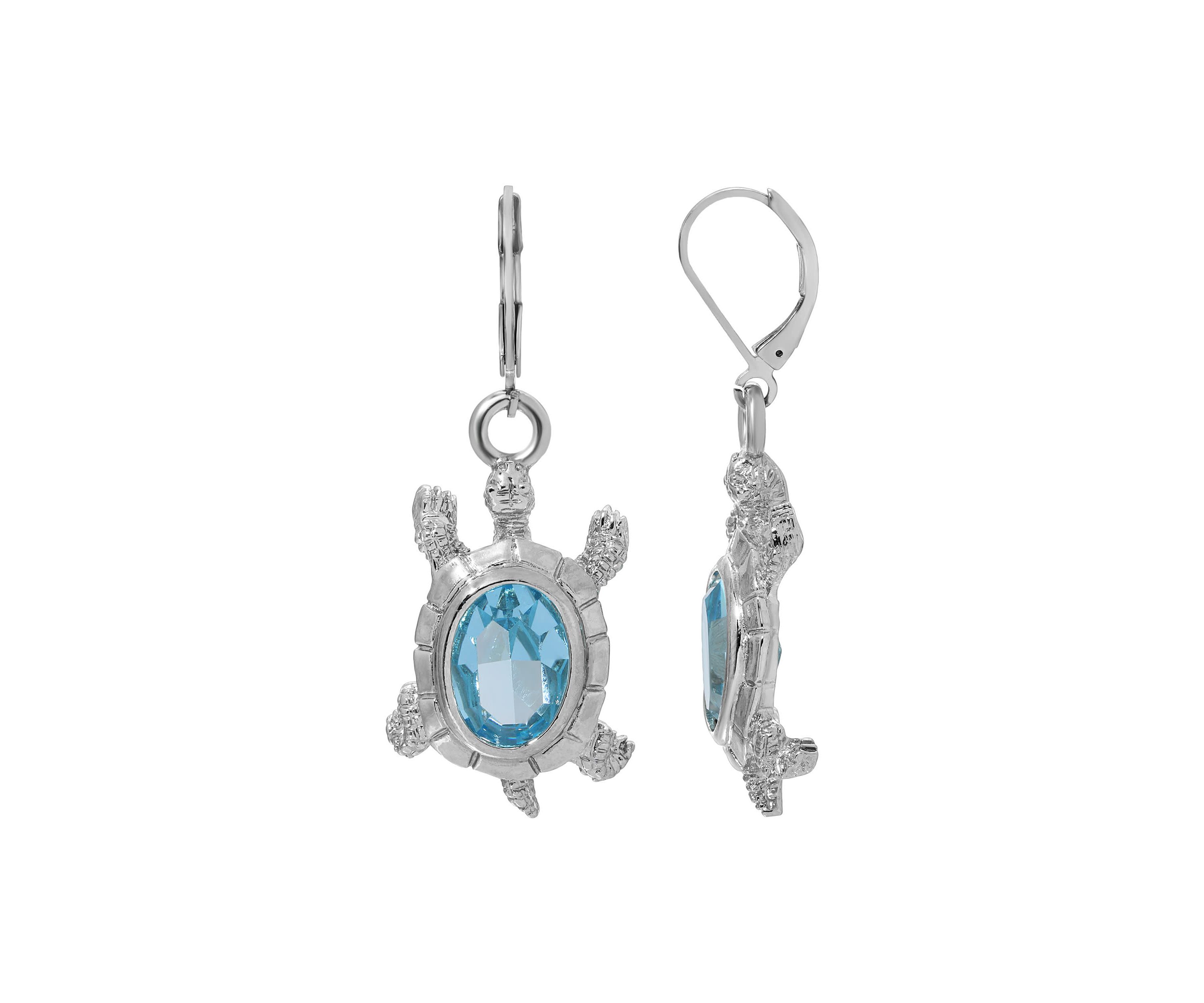 Oval Colored Crystal Turtle Drop Earrings