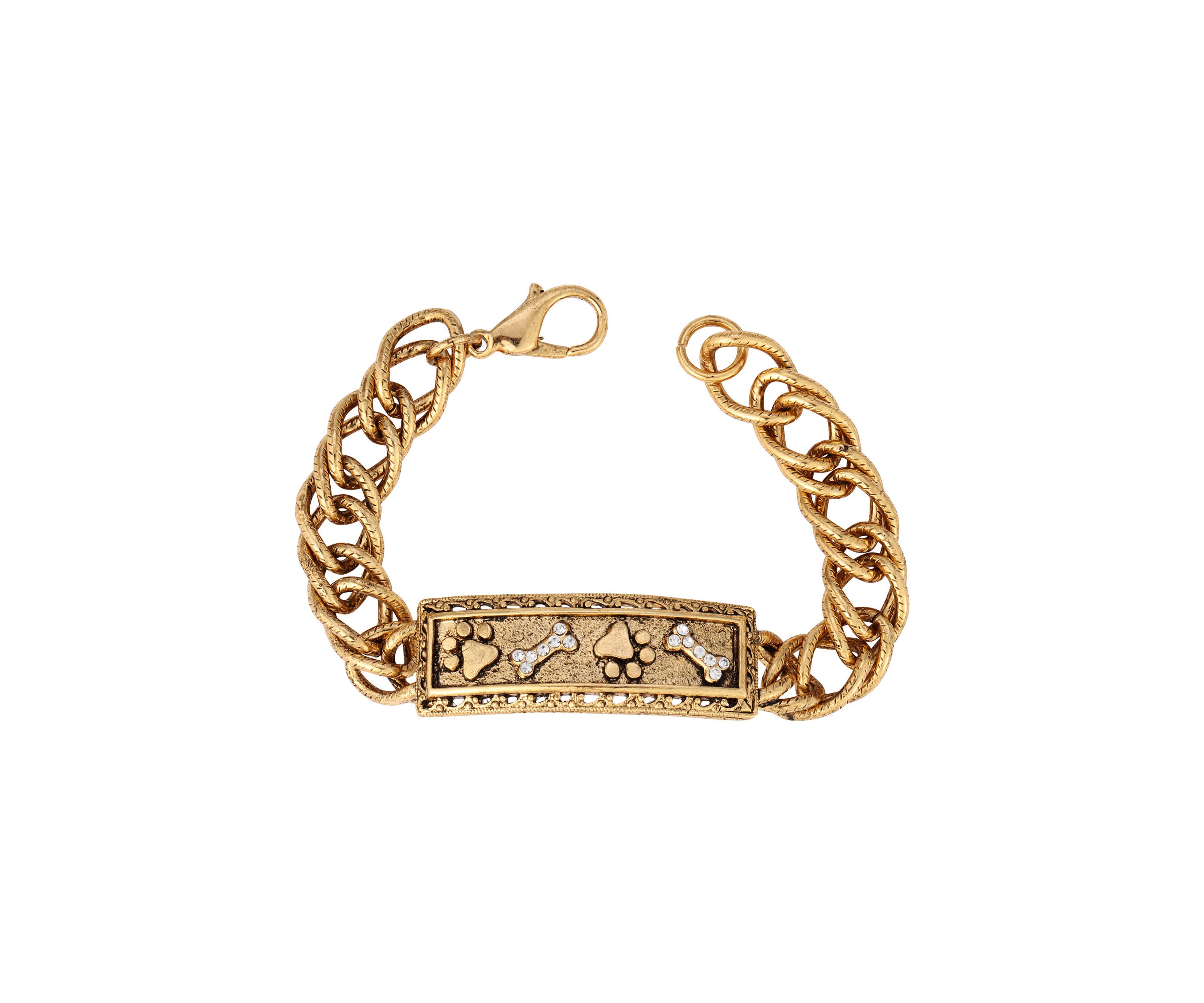 Crystal Bone And Paw Bar Bracelet