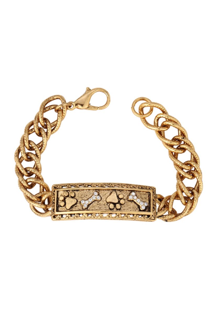 Crystal Bone And Paw Bar Bracelet