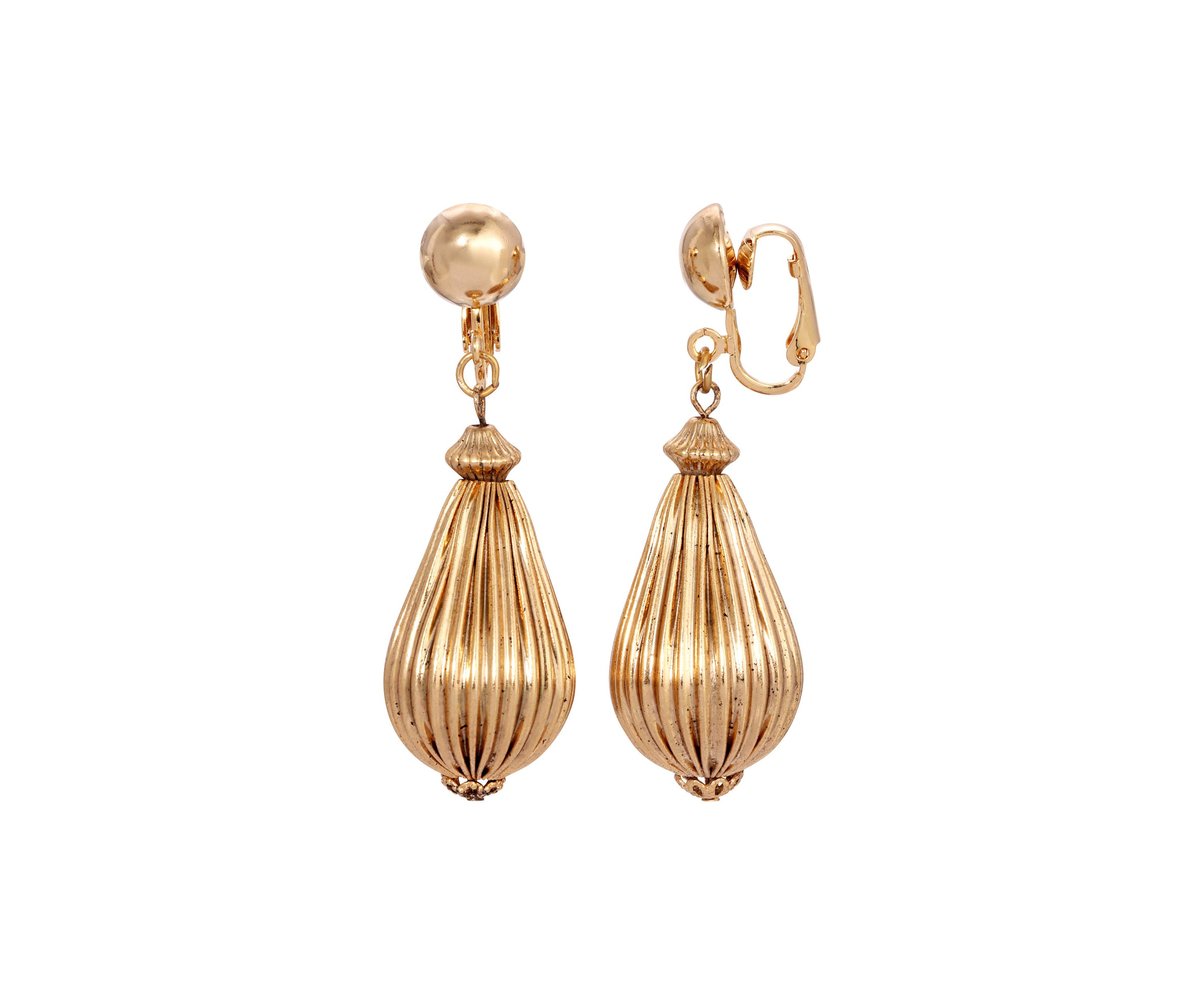 Corrugated Teardrop Clip Earrings