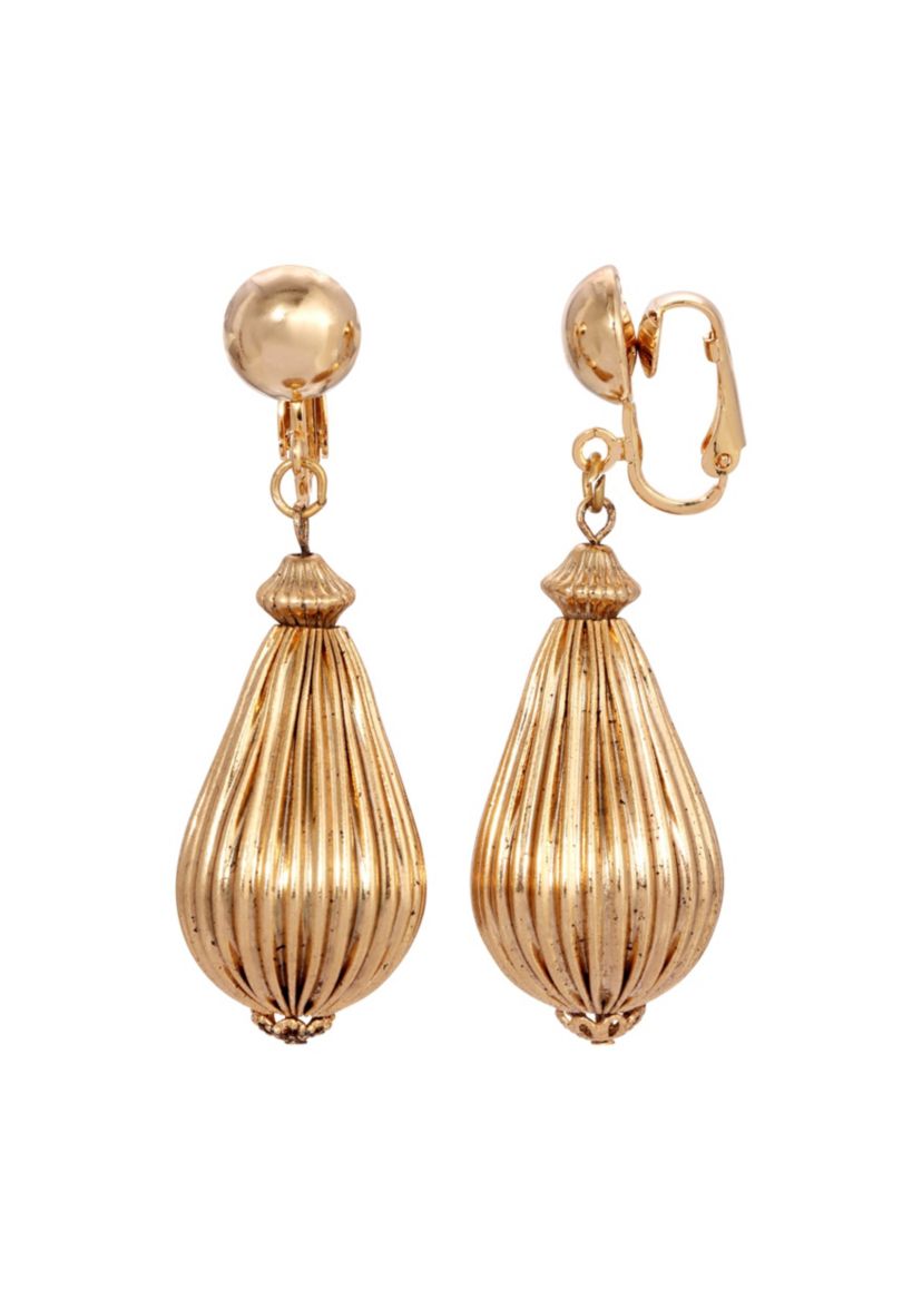 Corrugated Teardrop Clip Earrings