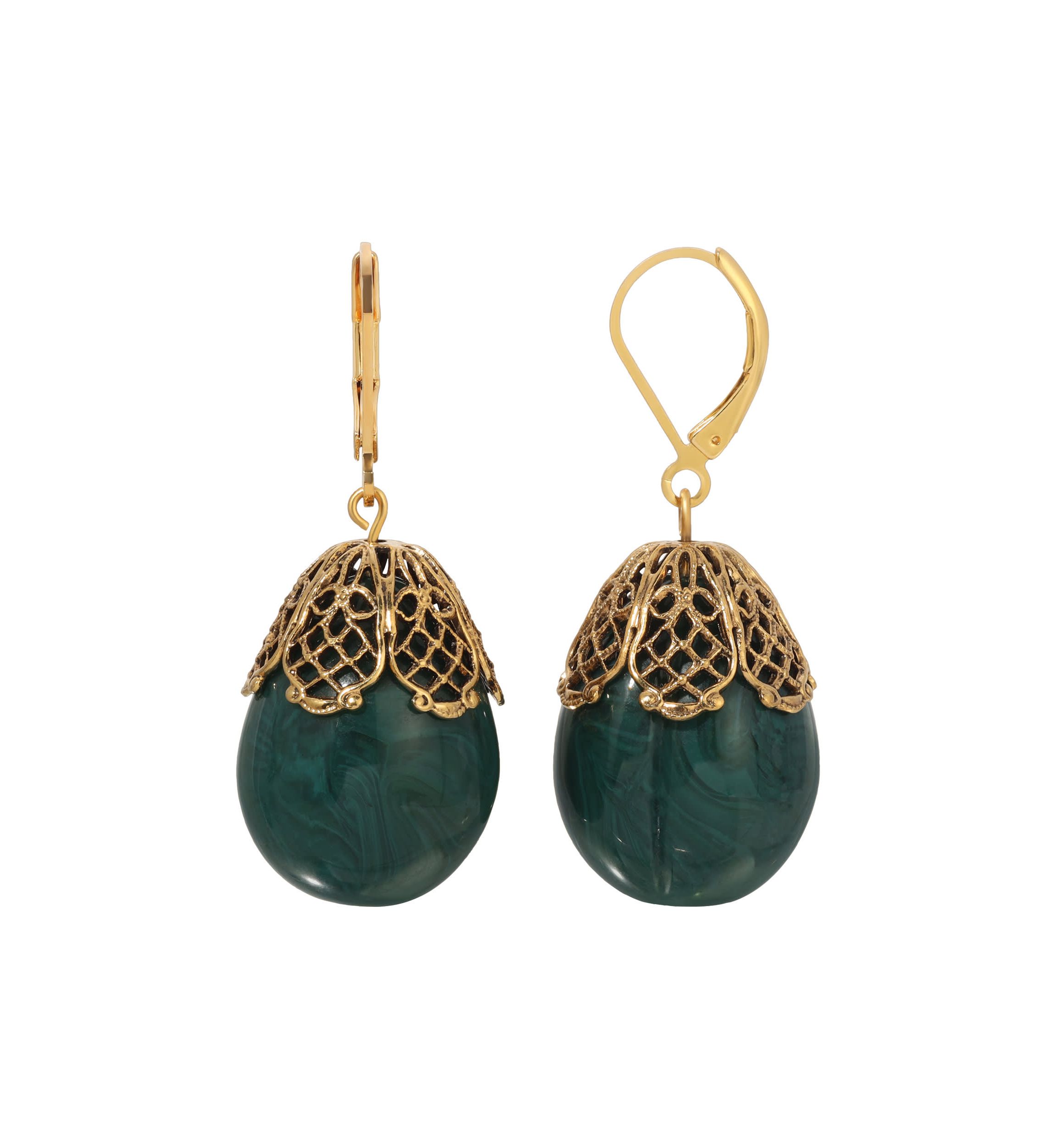 Gold Tone Oval Filigree Leverback Earrings