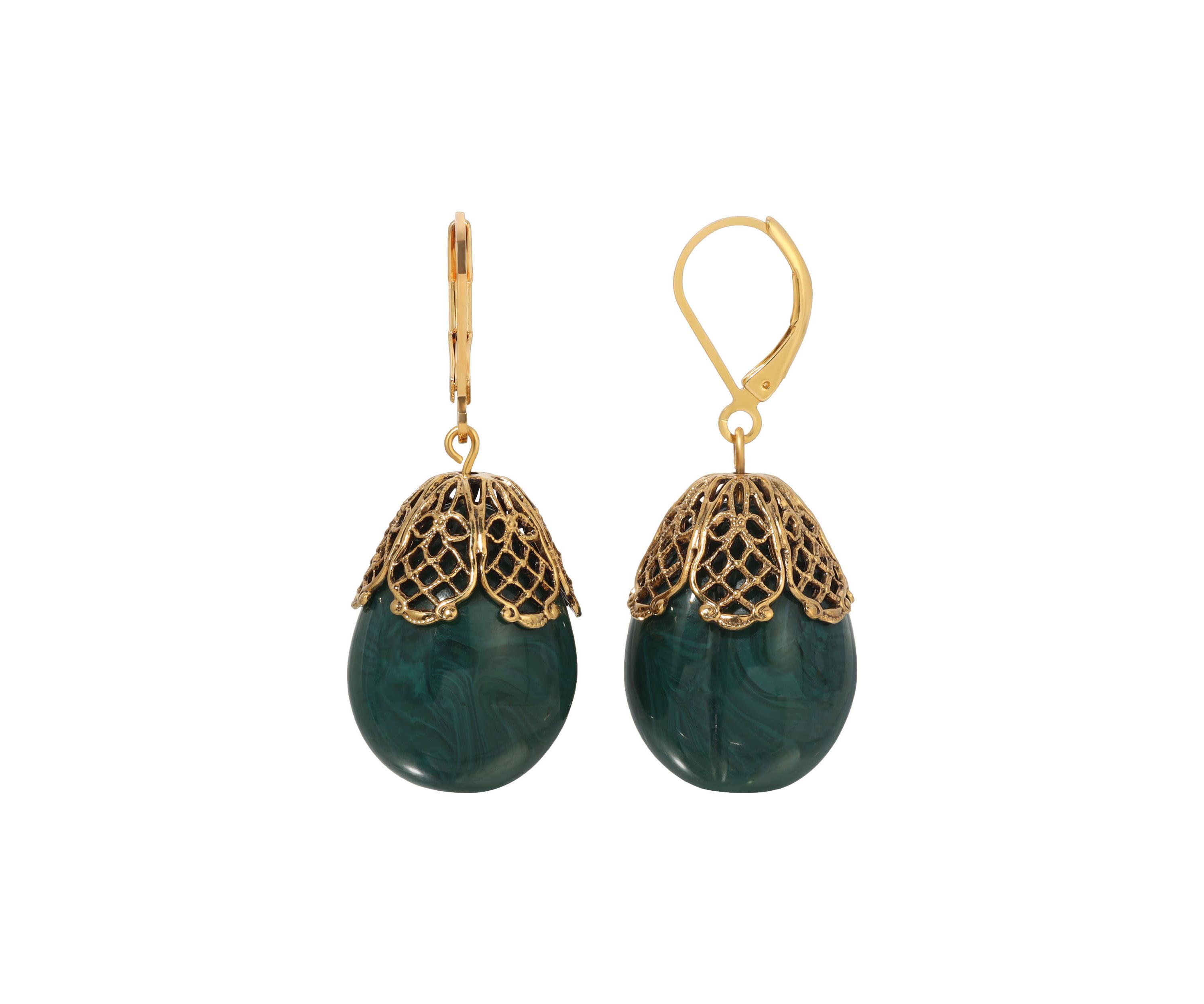 Gold Tone Oval Filigree Leverback Earrings