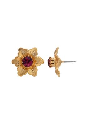 1928 Jewelry Gold-tone Crystal Flower Stud Earrings, Pink