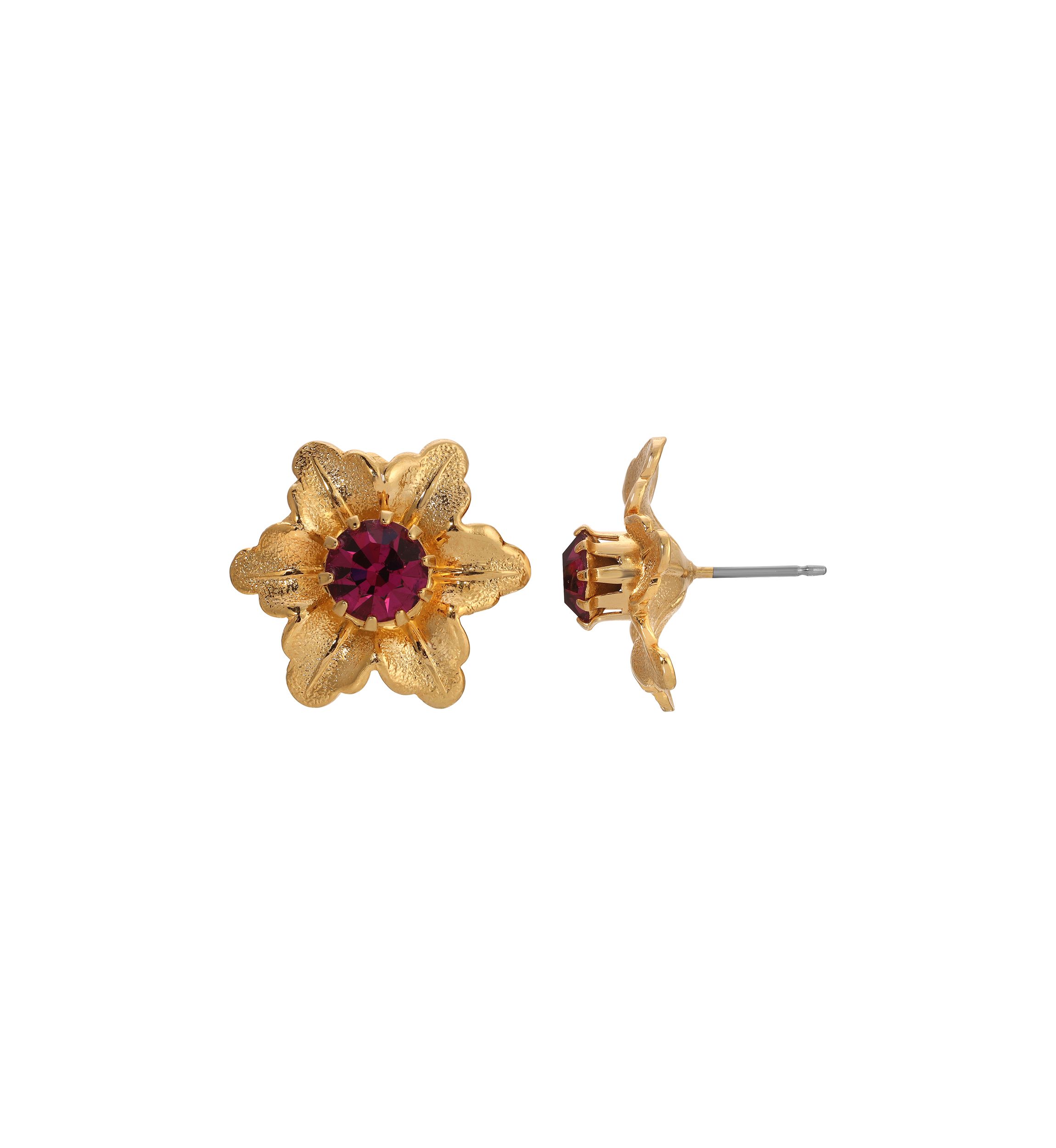 Gold-tone Crystal Flower Stud Earrings