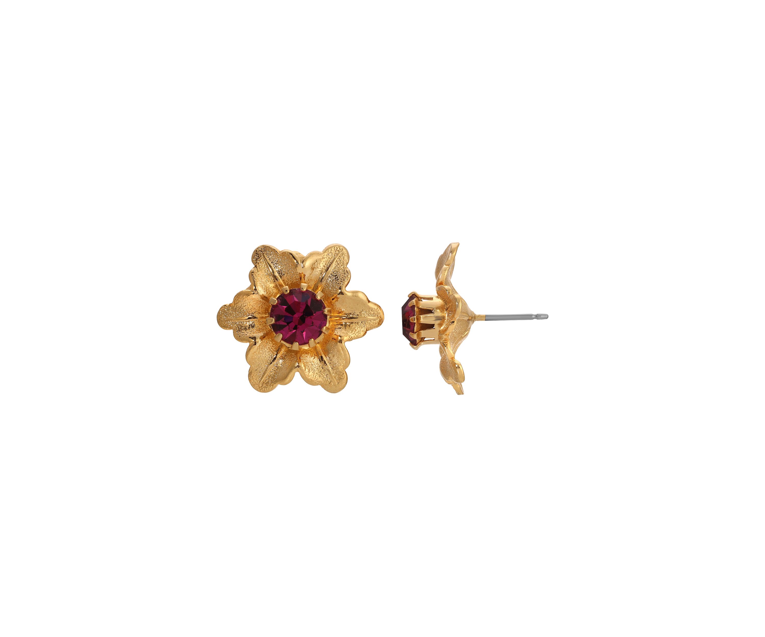 Gold-tone Crystal Flower Stud Earrings