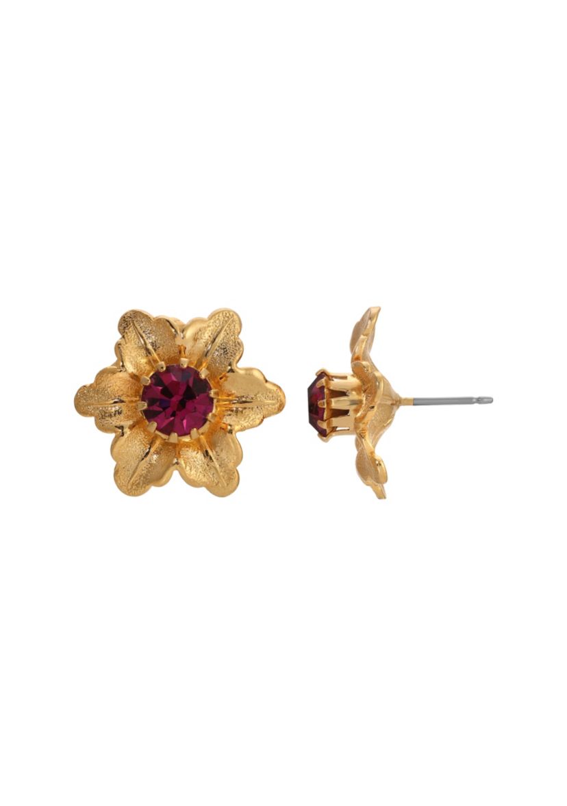 Gold-tone Crystal Flower Stud Earrings