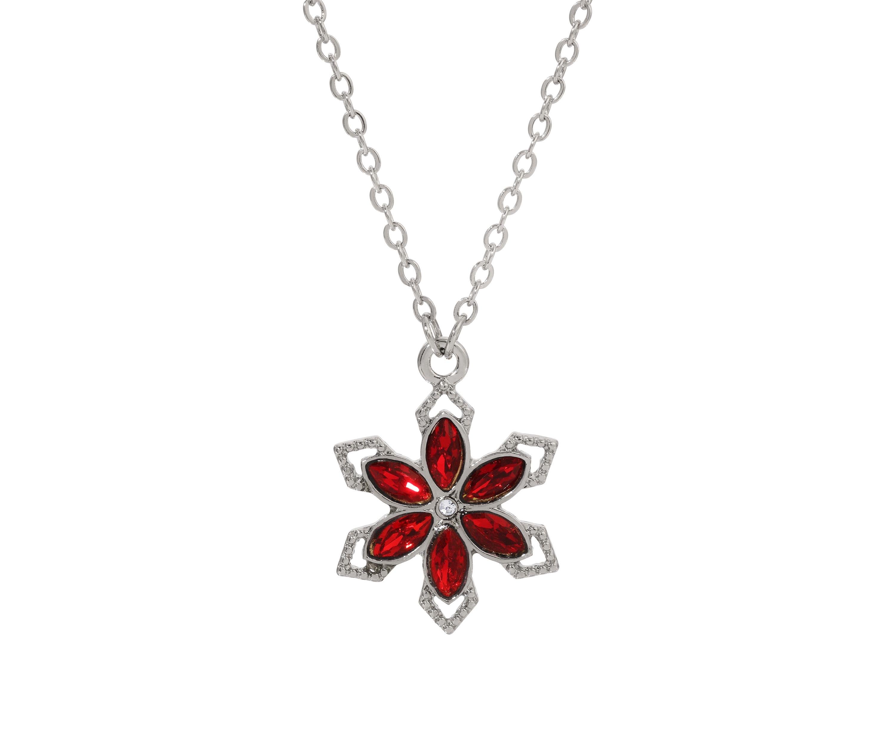 Silver Tone Crystal Flw Pendant 16" Adj.