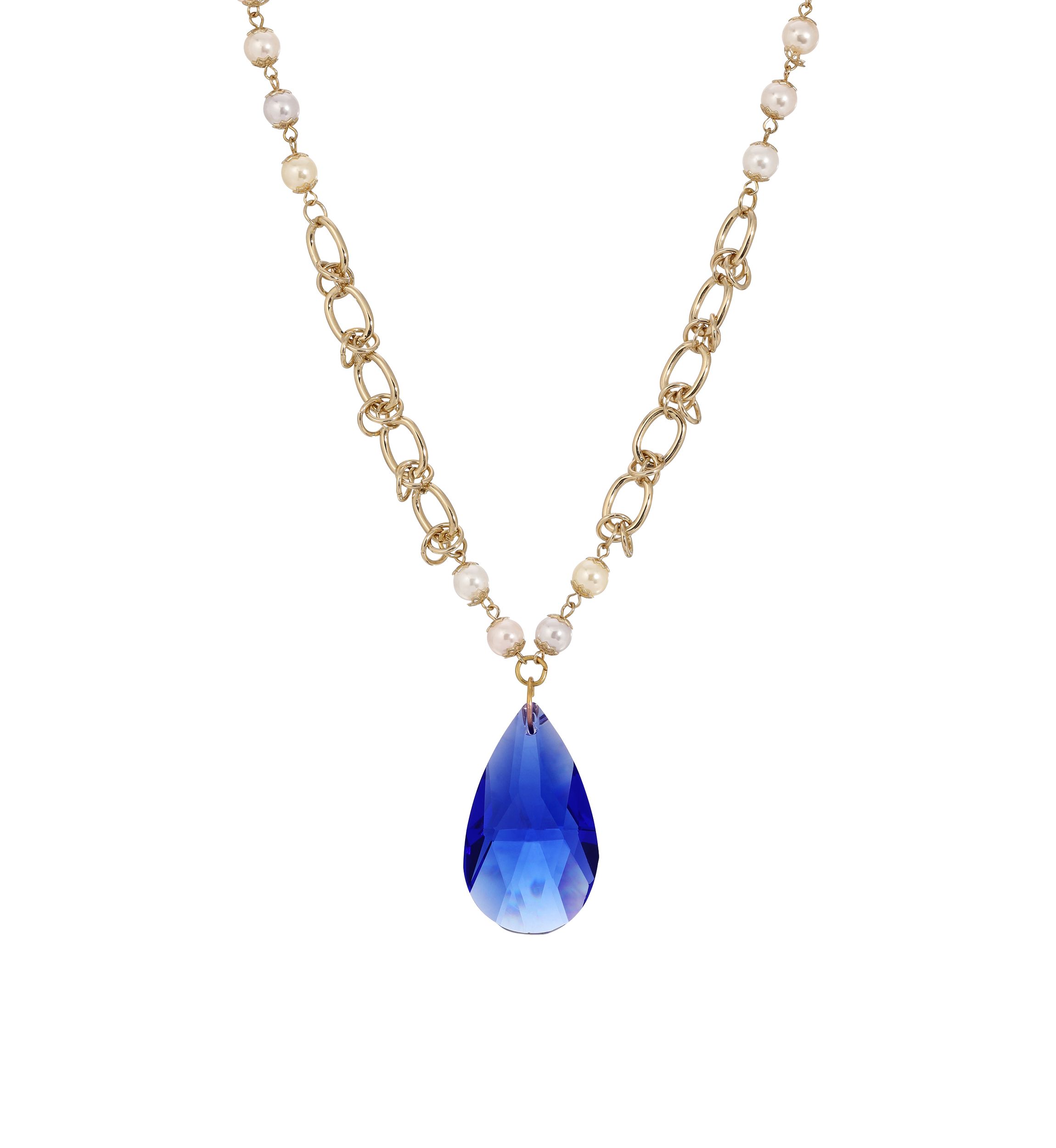 Gold Tone Fx Prl Briolette Necklace 28"