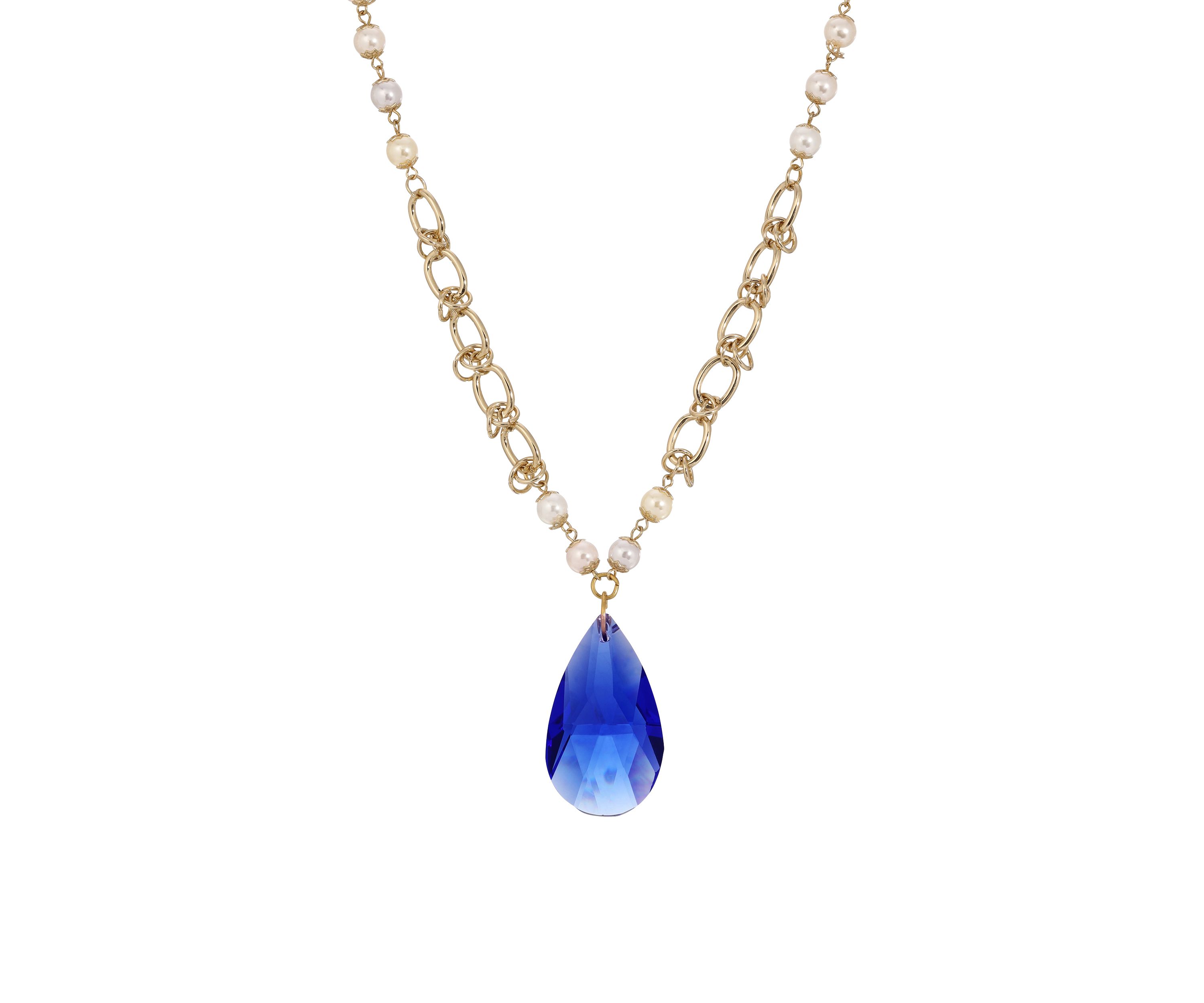 Gold Tone Fx Prl Briolette Necklace 28"