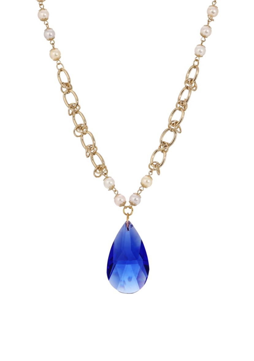 Gold Tone Fx Prl Briolette Necklace 28"