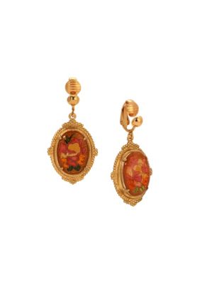 1928 Jewelry Gold-Tone Floral Oval Drop Clip Earrings, Pink