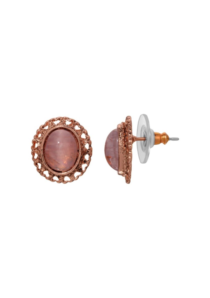 Colored Stone Oval Stud Earrings