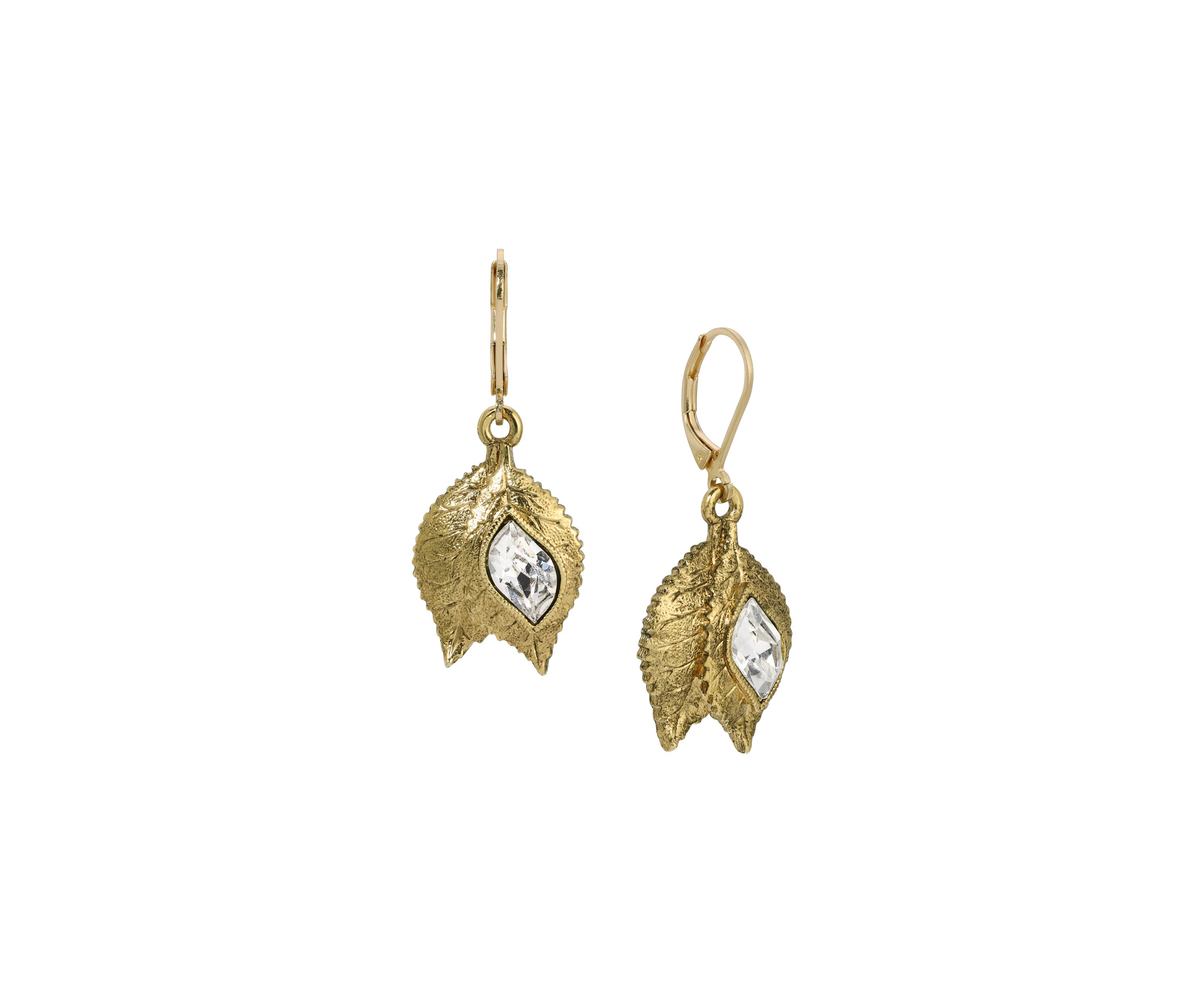 Leaf Glass Crystal Leverback Earrings