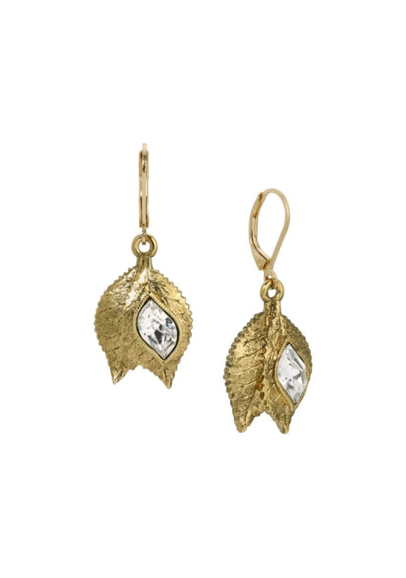 Leaf Glass Crystal Leverback Earrings