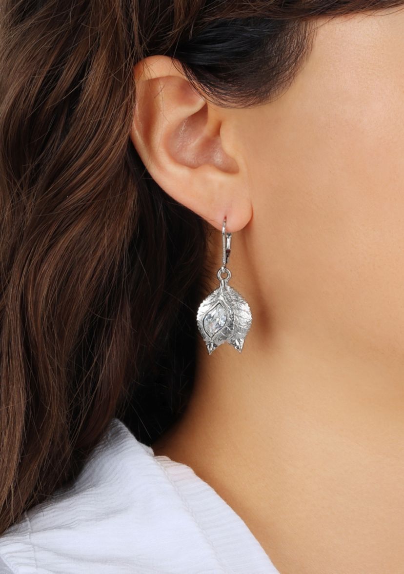 Leaf Glass Crystal Leverback Earrings