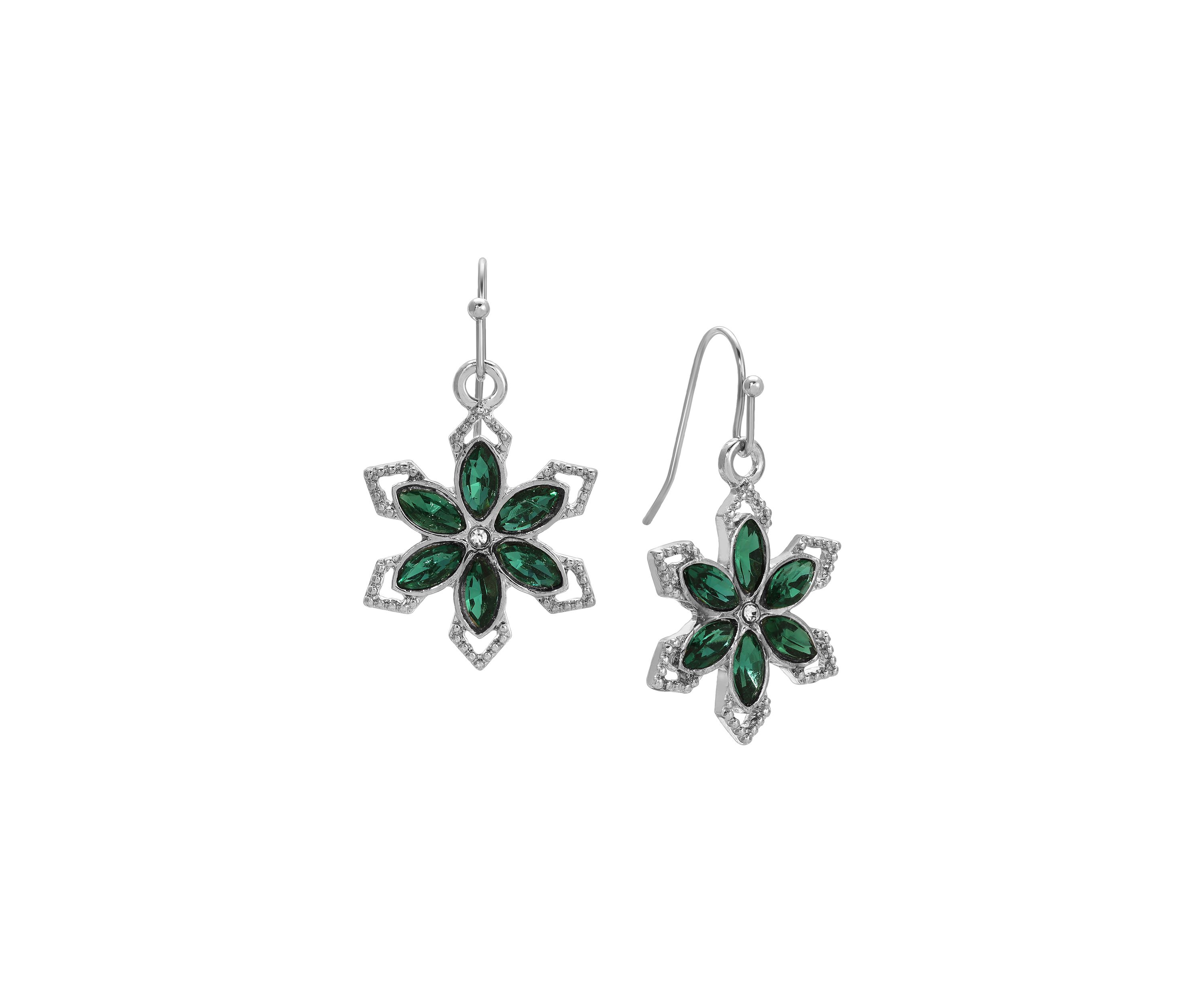Silver Tone Crystal Flower Earrings