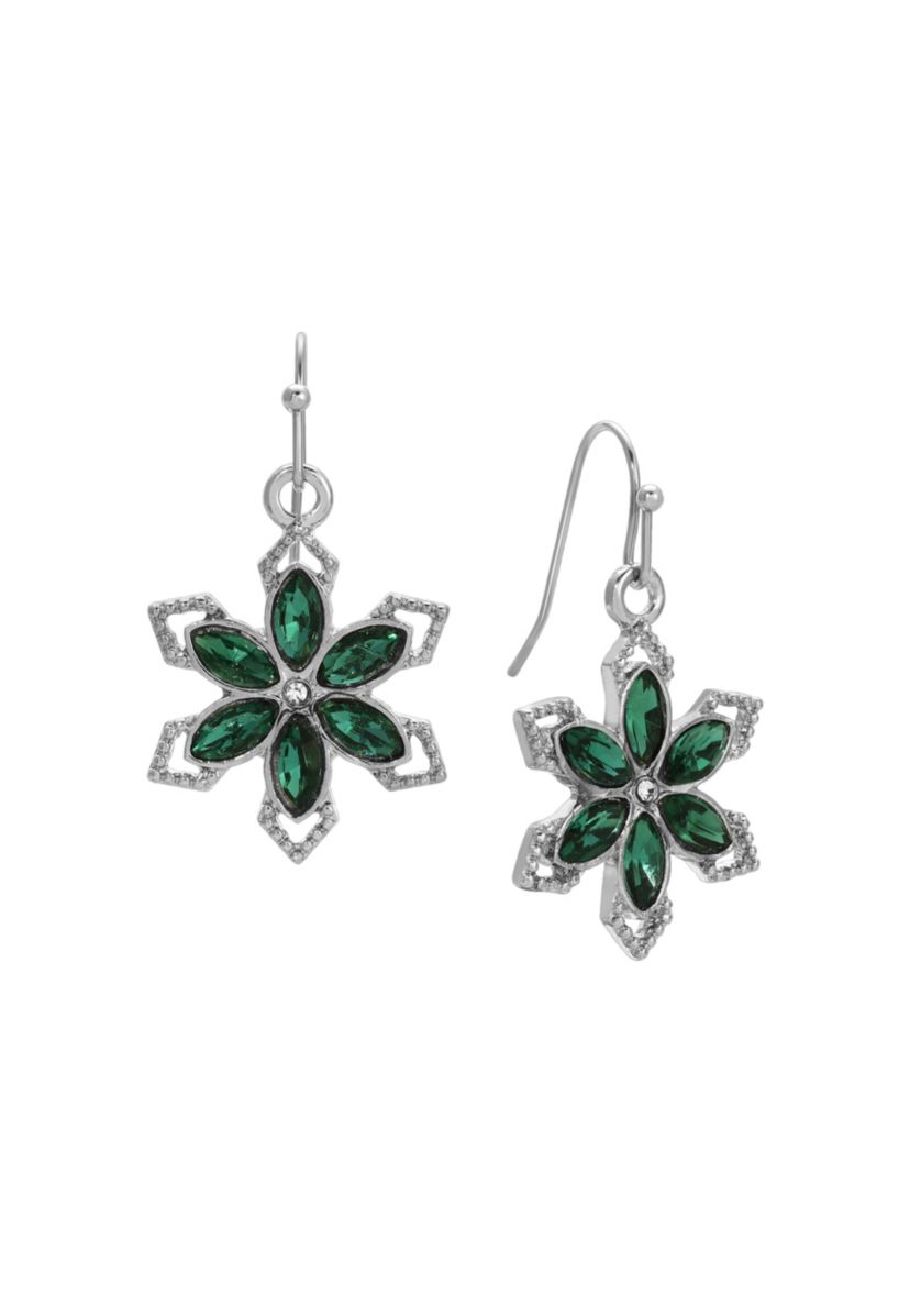 Silver Tone Crystal Flower Earrings
