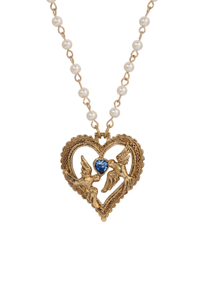 Gold Tone Heart Love Birds Necklace