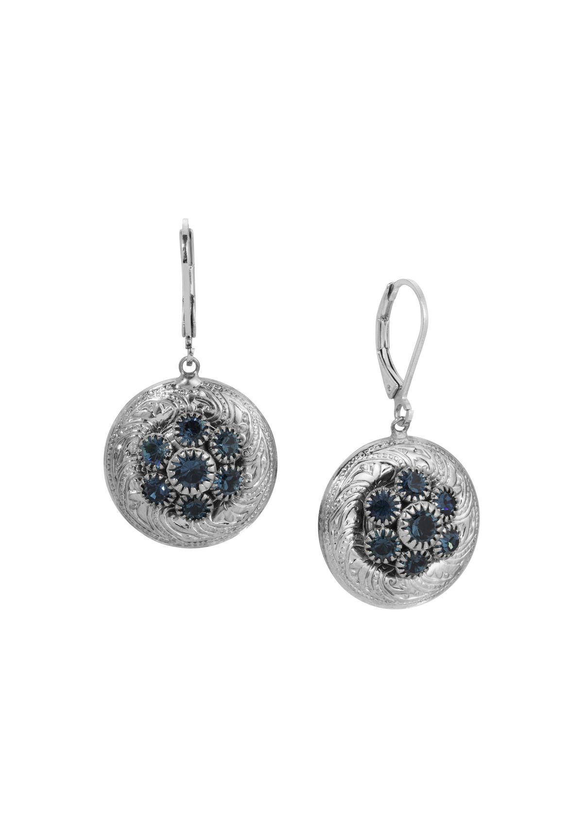 Silver Tone Round Glass Lvrbk Earrings