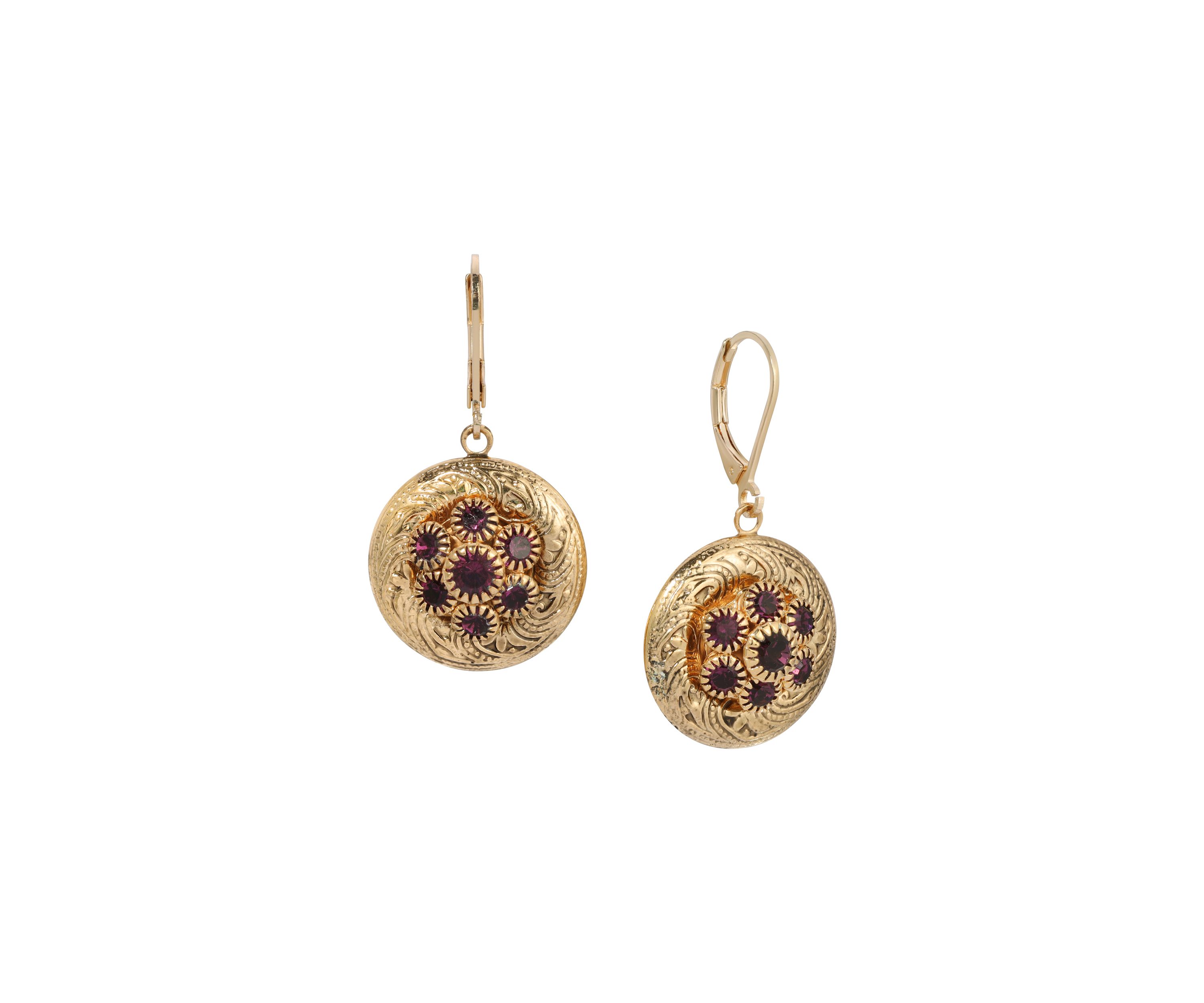 Gold Tone Round Glass Lvrbk Earrings