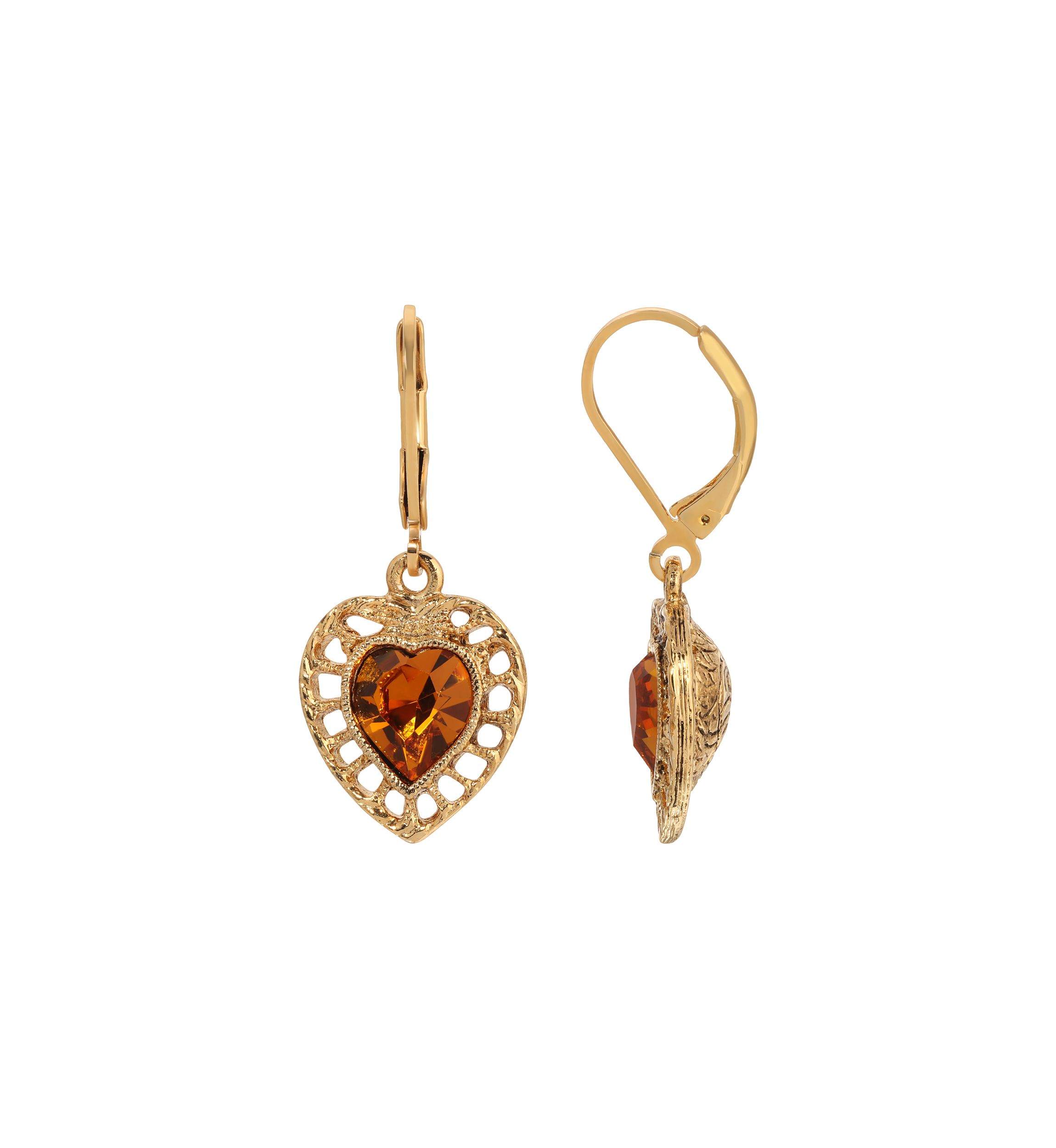 Gold Tone Filigree Heart Lvrbk Earrings