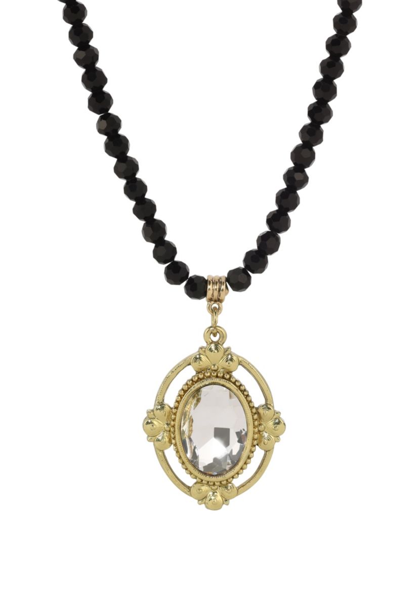 Black Beaded Crystal Oval Necklace