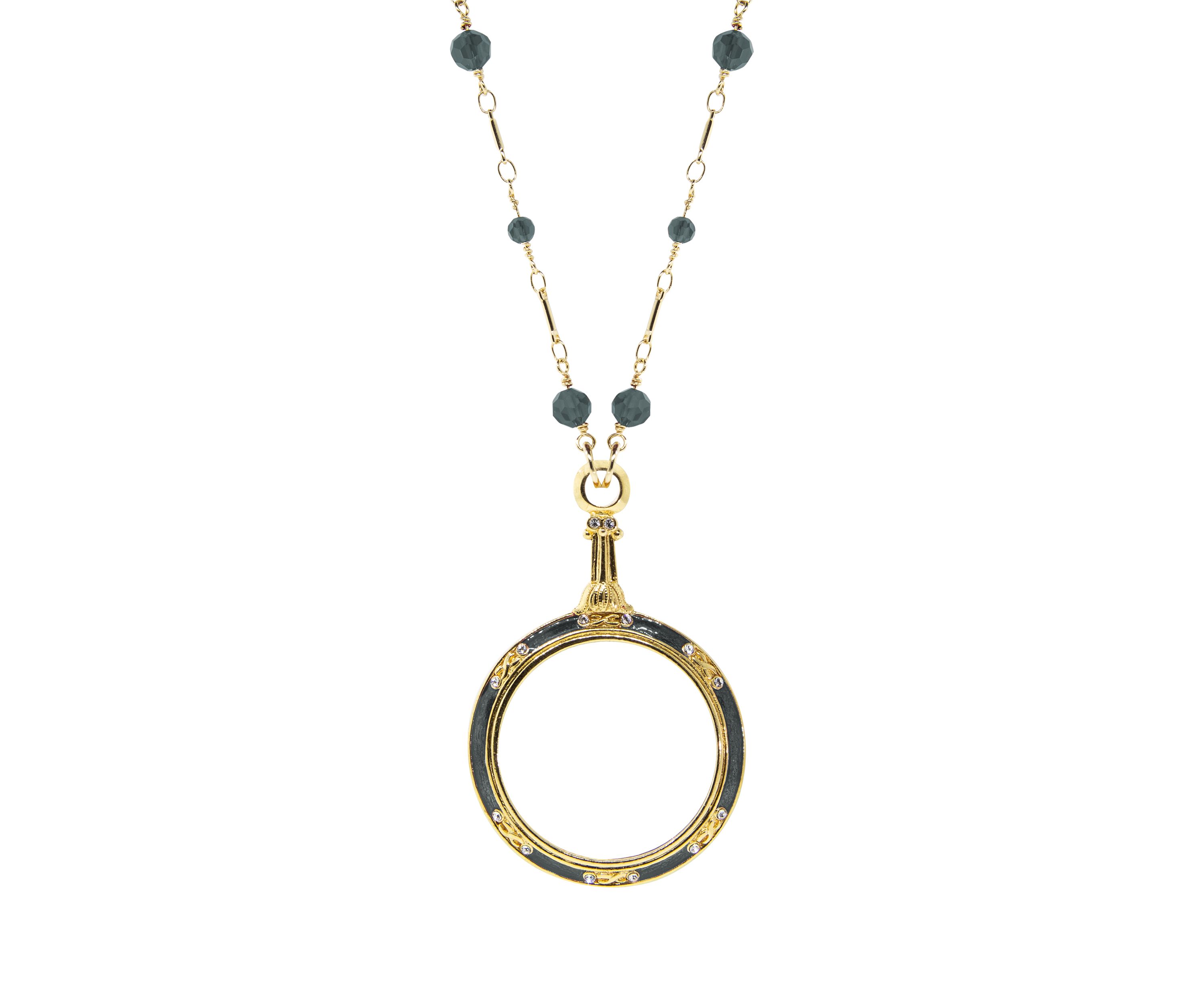 Gold Tone Magnifier Beaded Necklace