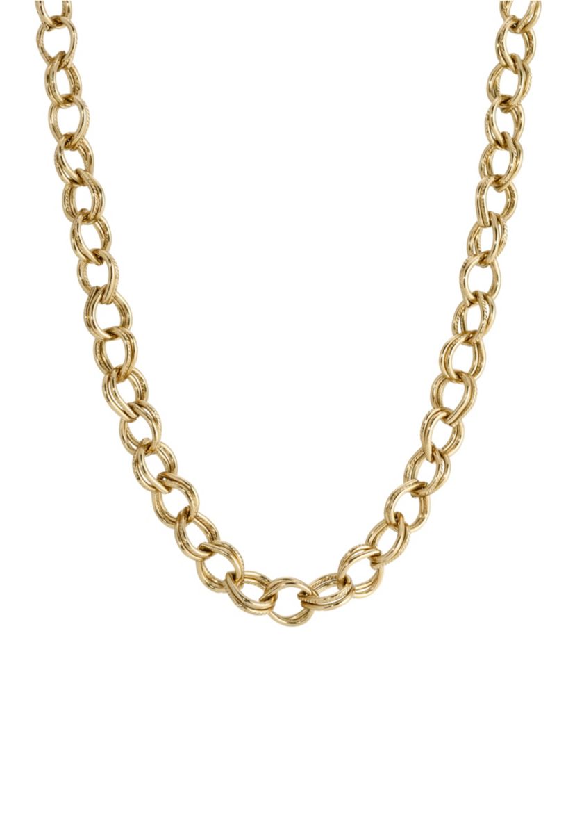 Link Chain Oval Crystal Pendant Necklace