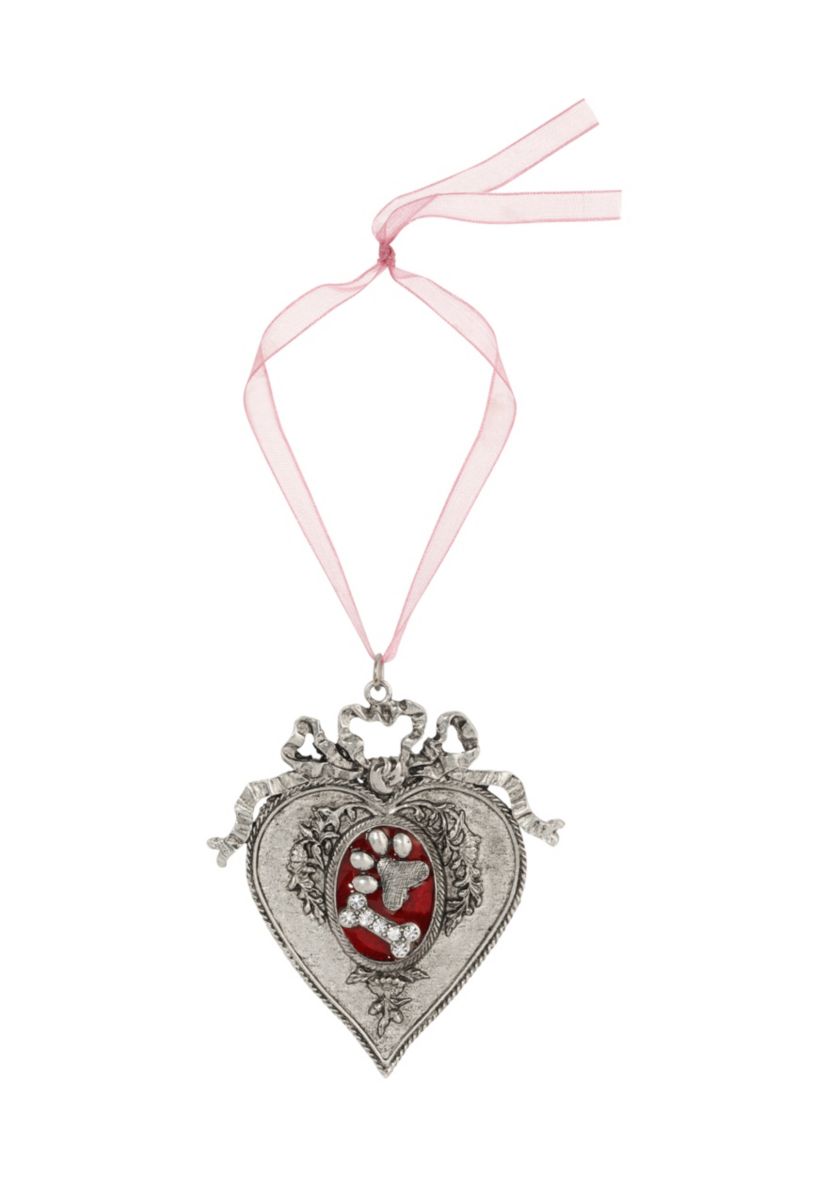 Silver-tone Animal Enamel Heart Ornament