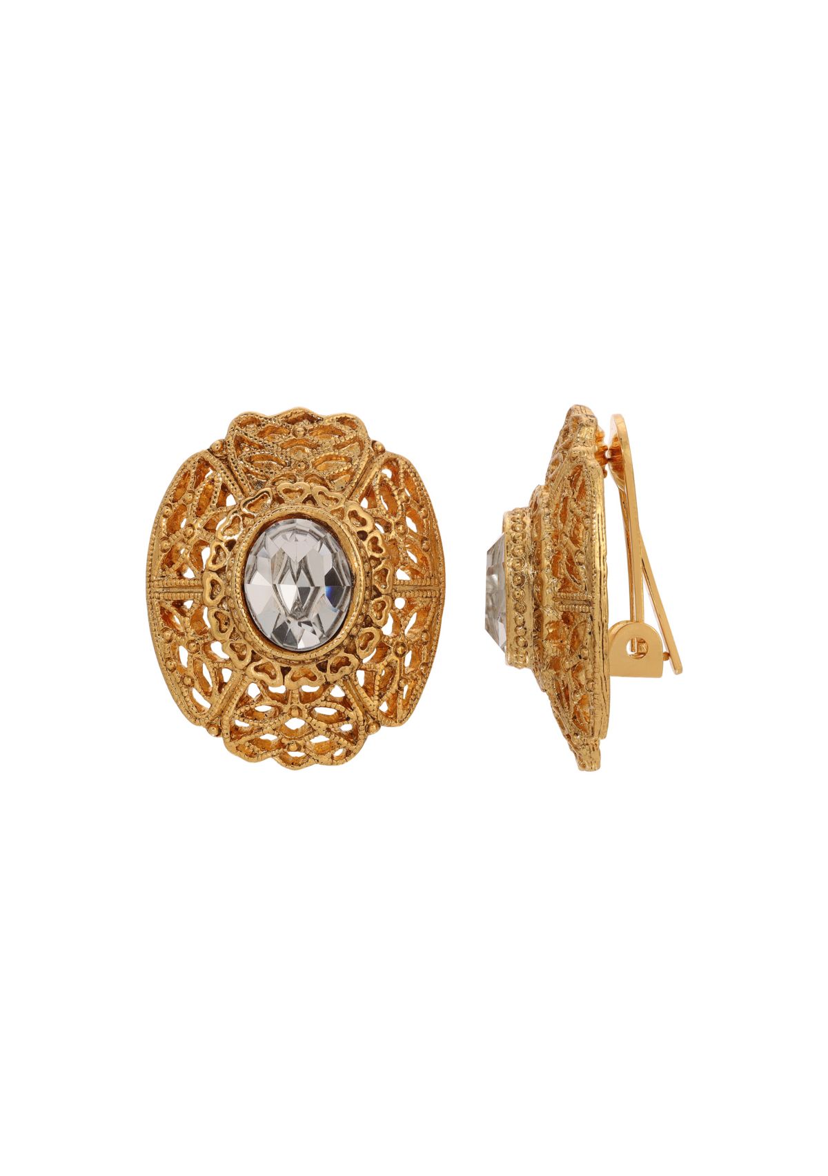 Filigree Oval Glass Clip Earrings