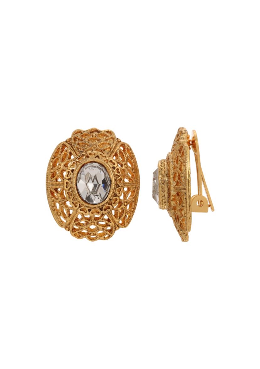 Filigree Oval Glass Clip Earrings